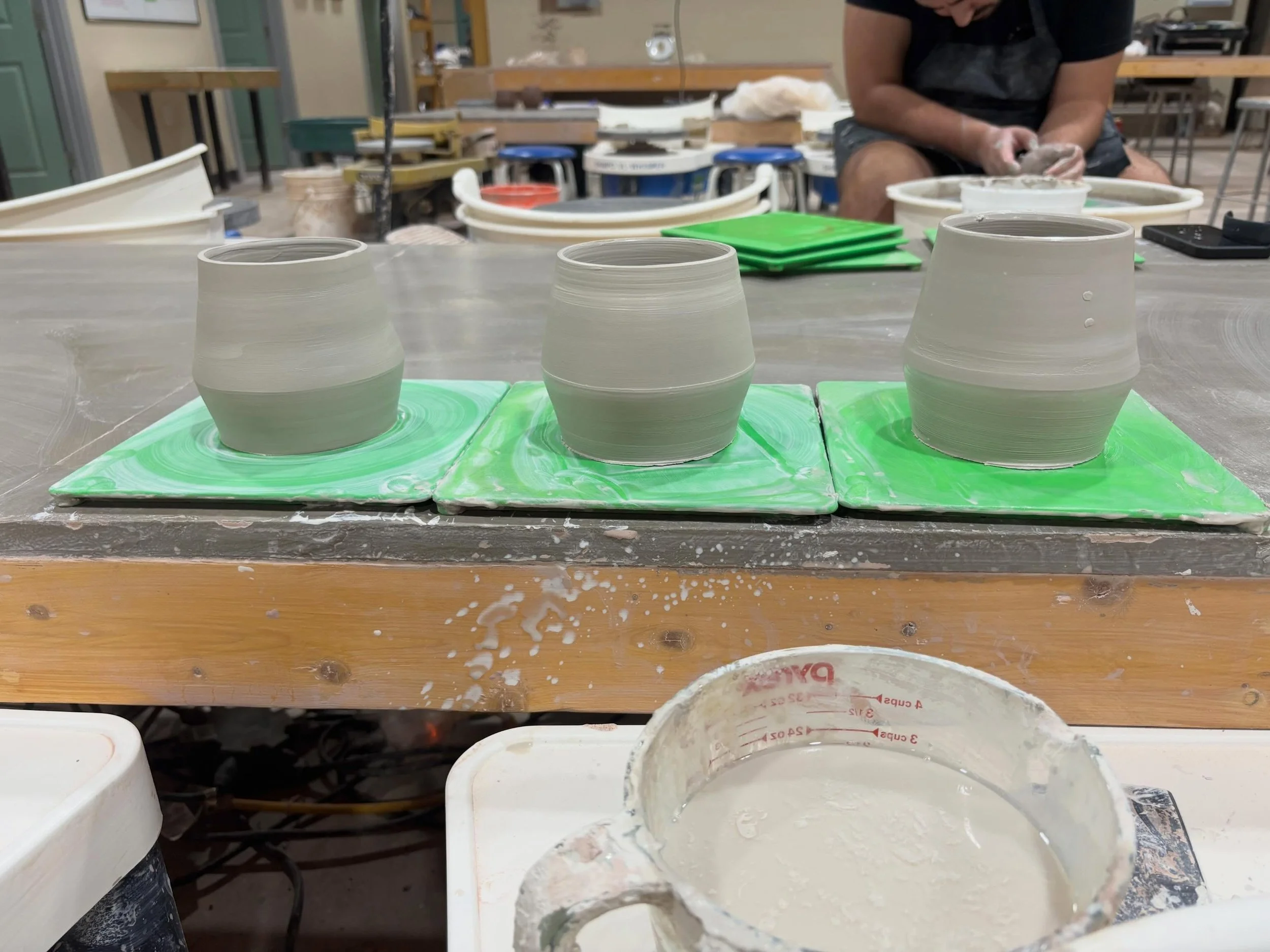 Sunflower mugs are making a comeback 🌻 

This is a design from 2021, back when I was first starting to make things under my studio name. I made these in my apartment&rsquo;s patio closet. It was just big enough for my wheel and a shelf or two. 

It&