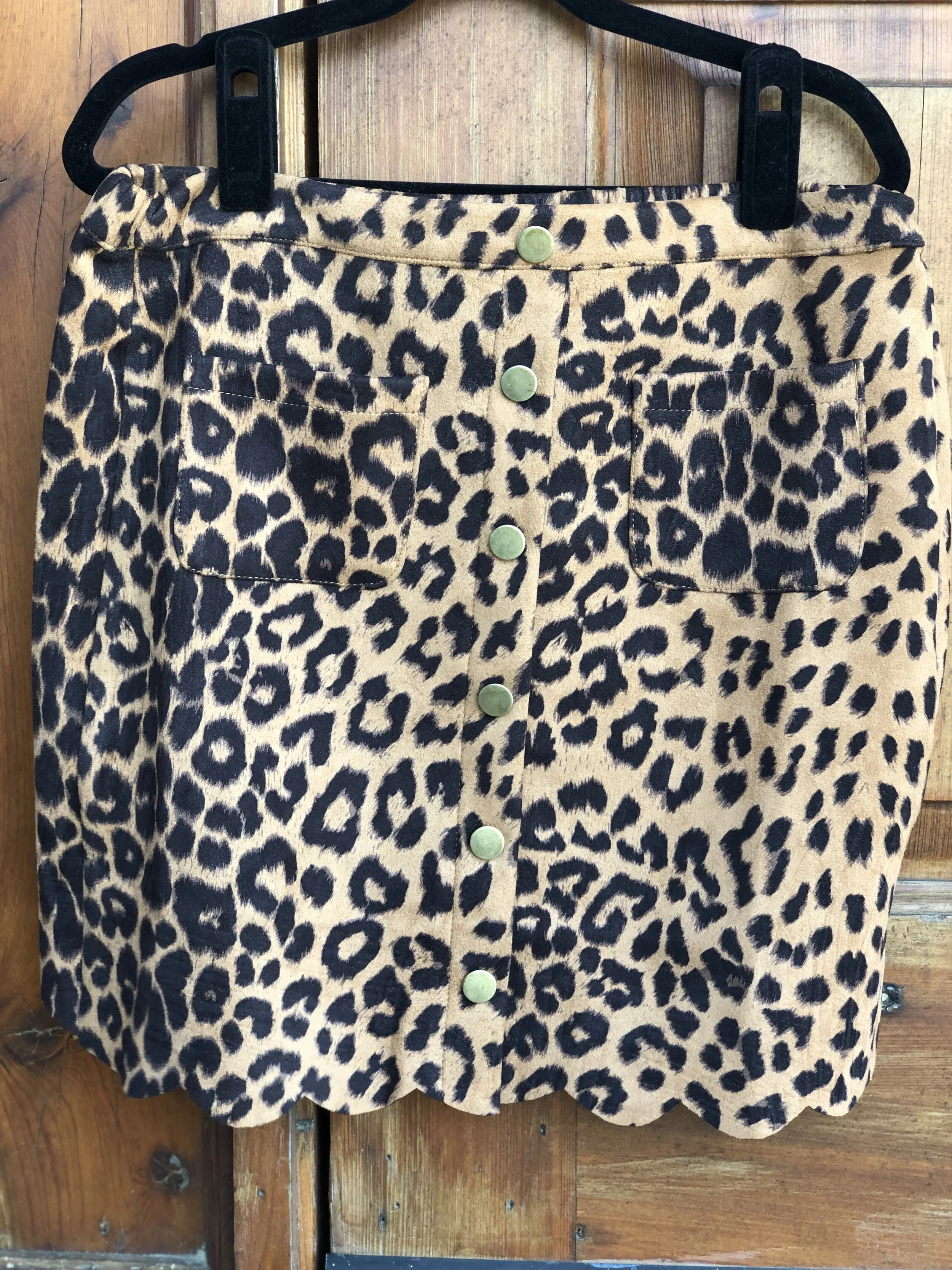 Button Down Scallop Leopard Skirt