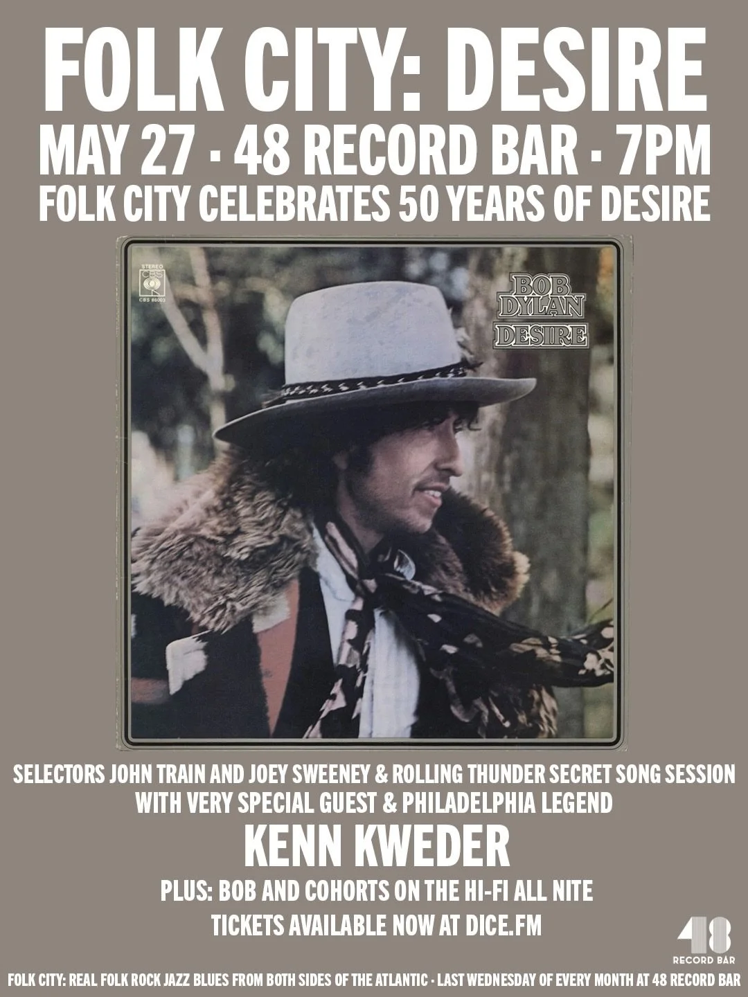 🎟️ tickets available now via 🔗 in bio 🎟️ 

Join us, won&rsquo;t you, for this month&rsquo;s edition of Folk City, where we will go deep on this most deep of Dylan albums AND feature on the 48 Record Bar stage, Philadelphia LEGEND @kennkweder. Do g