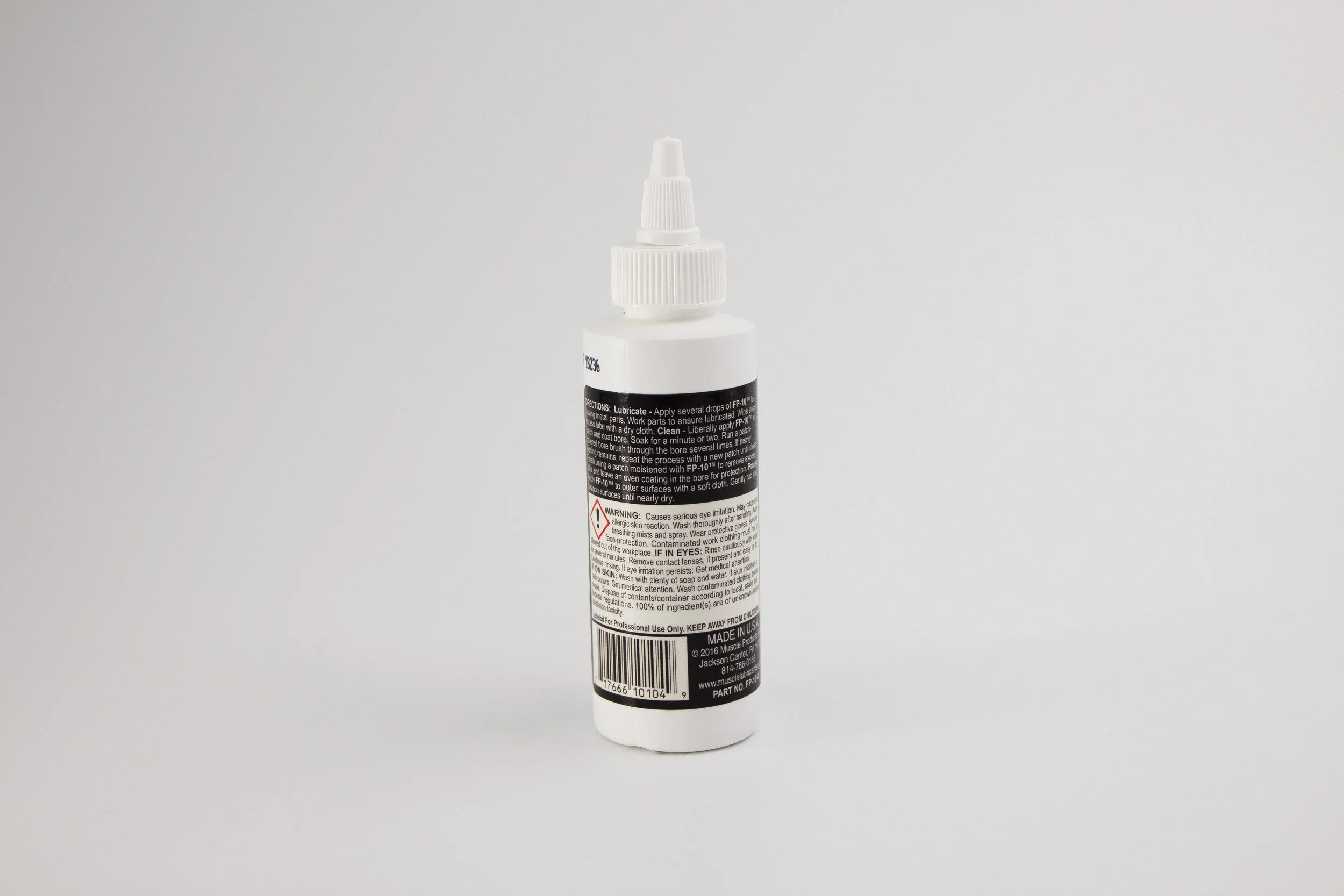 Back of a 4 oz Firepower FP-10 Bottle.