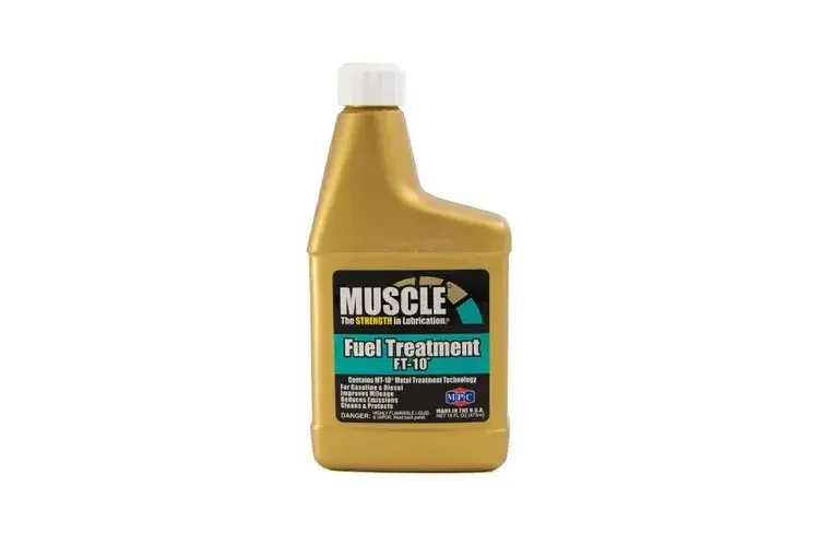 Muscle Fuel Treatment FT-10 fuel additive formulated to clean and protect gasoline and diesel fuel systems.