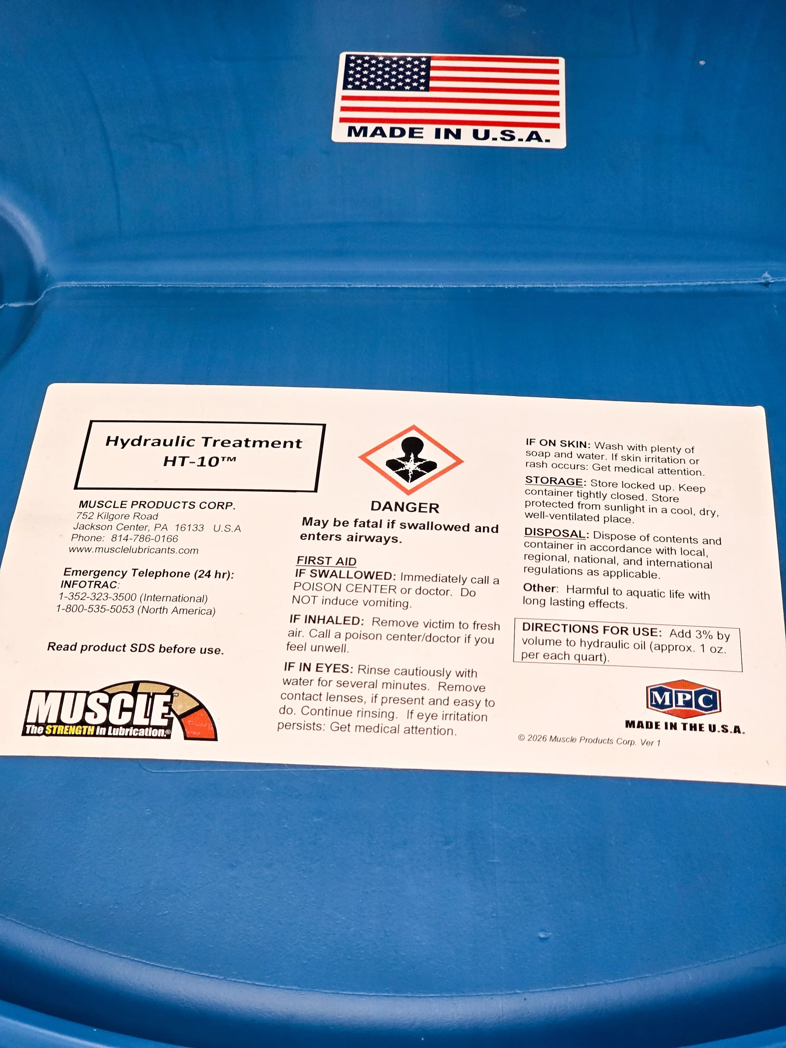 Hydraulic Treatment HT-10 top of a 55-gallon drum