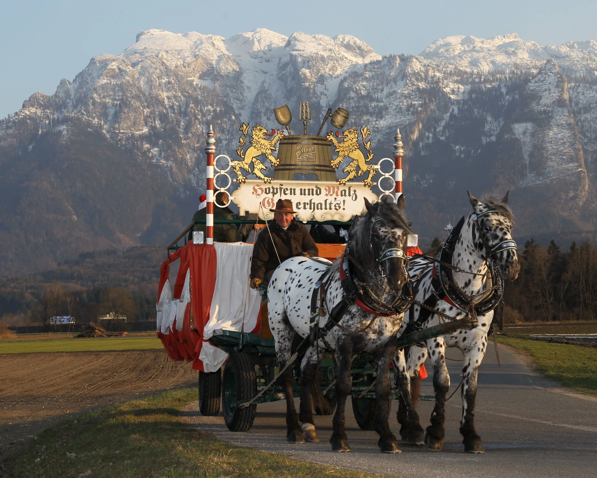 Traditional beer delivery in Salzburg, with a horse drawn carriage