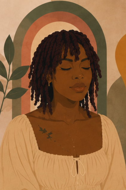 A Black woman meditating