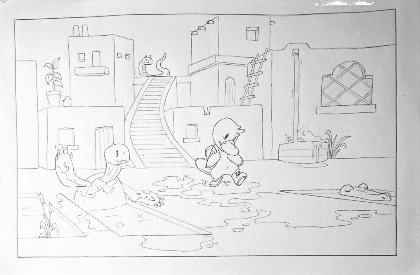 Inktober 2024! 
Day 16 - Grungy

Kip visits the grungy mud baths.

#art #drawing #illustration #inktober #inktober2024 #artbyandrewf #andrewfrazierart