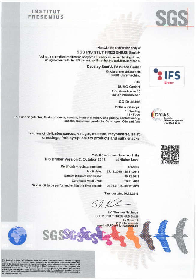 IFS International Food Standard Certificate Süko