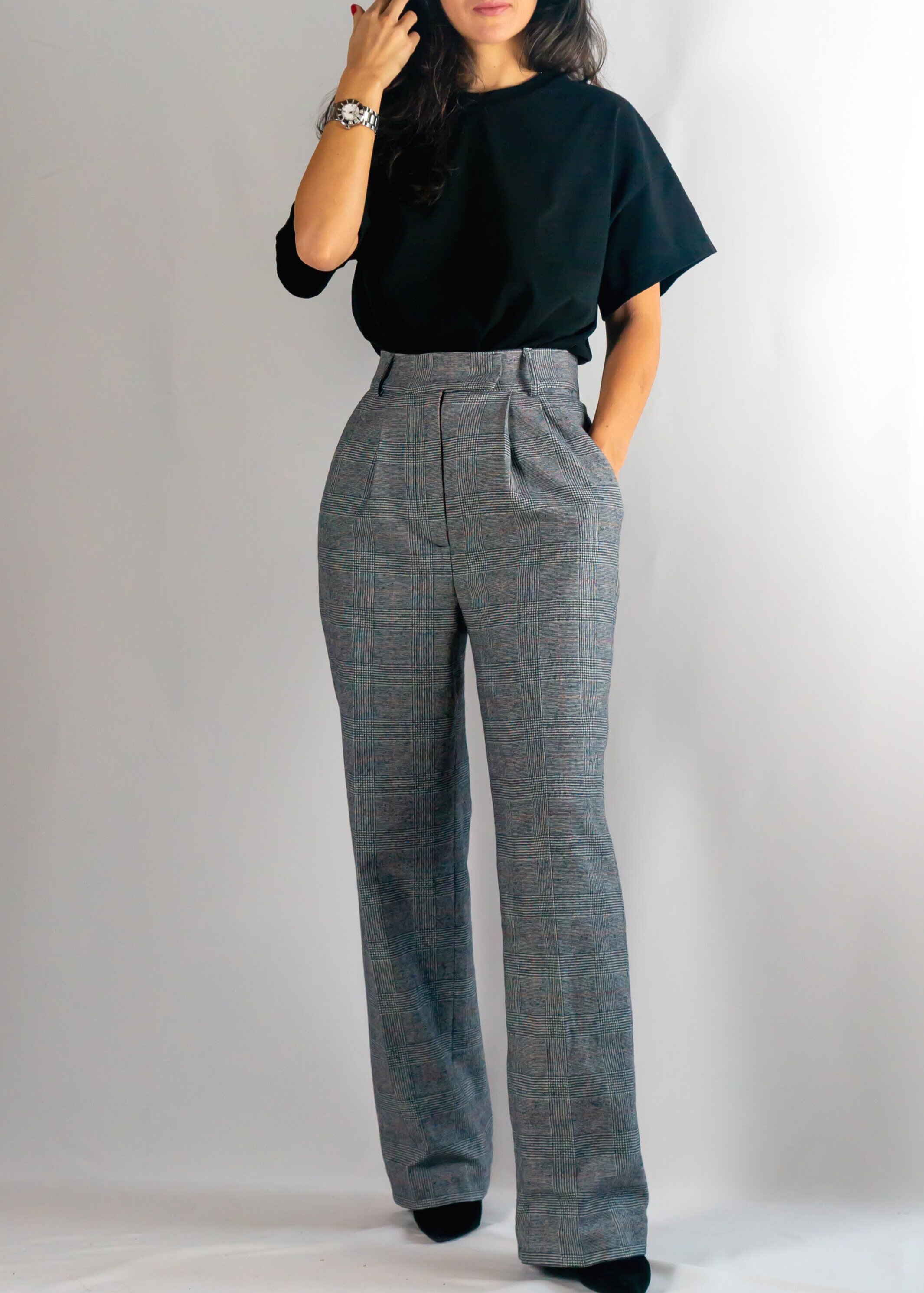 Fashion Trousers Pleated Trousers Just Pleated Trousers light grey check pattern business style 