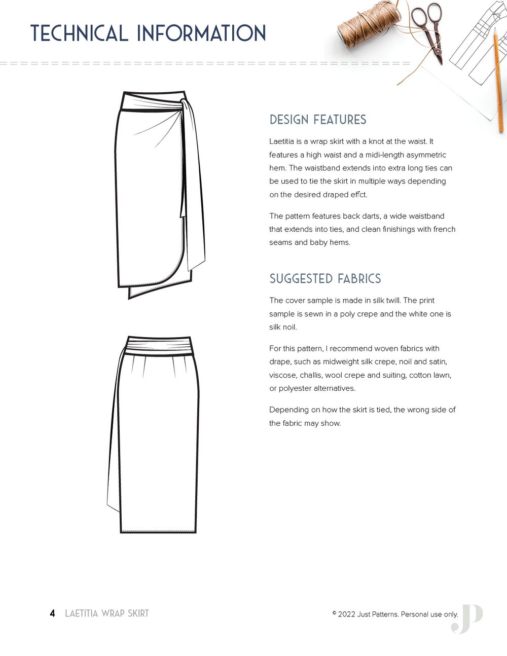 Laetitia Wrap Skirt PDF Sewing Pattern Just Patterns