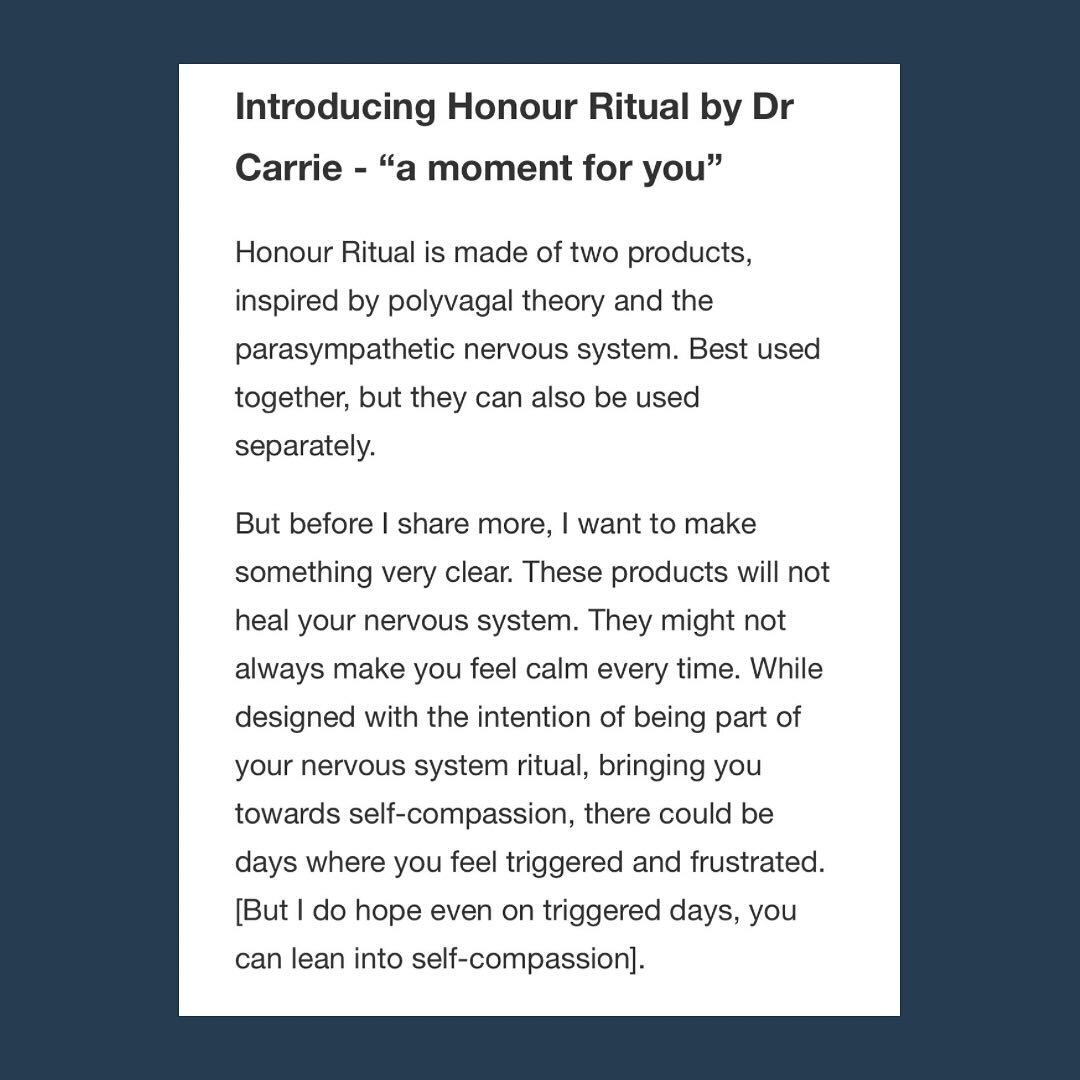 ✨ Introducing Honour Ritual - &ldquo;a moment for you&rdquo; ✨

Honour Ritual is made of two products, inspired by polyvagal theory and the parasympathetic nervous system. Best used together, but they can also be used separately.

Swipe through to le