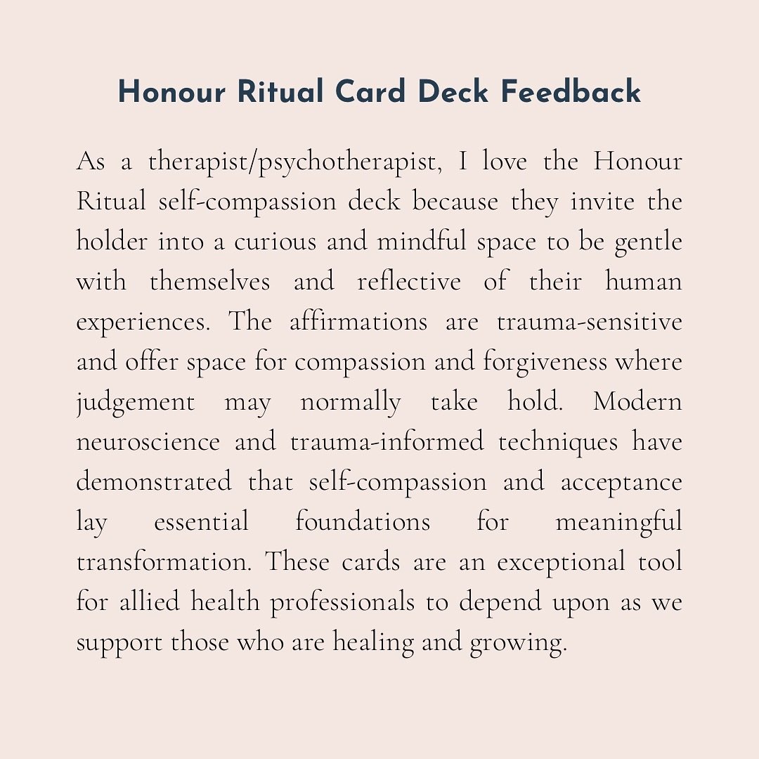 Amazing feedback for the Honour Ritual Self-compassion cards 💖 

I can&rsquo;t wait to do the second print run! 

#selfcompassion #selfcompassionjourney #selfcompassionquotes #selfcompassionpractice #carddeck #affirmationcards #polyvagalcarddeck #po
