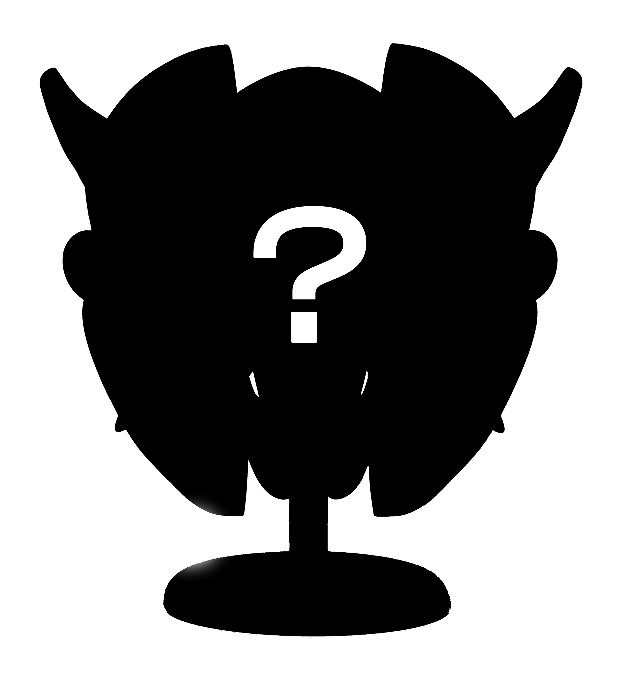 Black background with large white question mark in the center