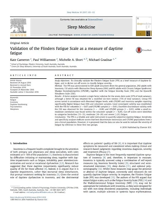 Flinders Fatigue Scale - Publication Two