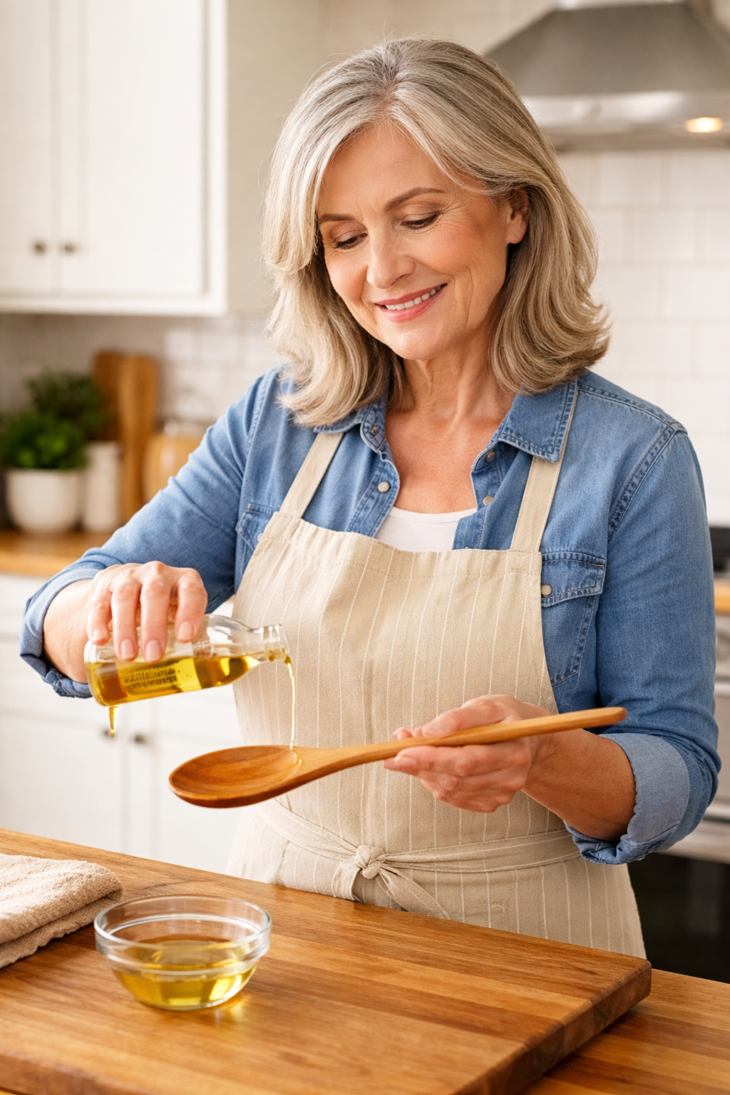 Woman oiling Wooden Spoon