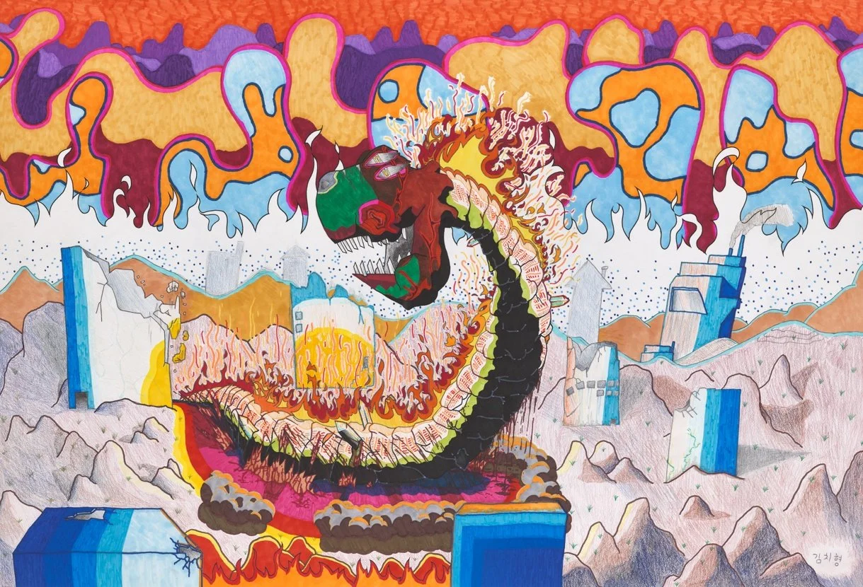 불타는 바위뱀, 종이에 마커, 530x750, 2026