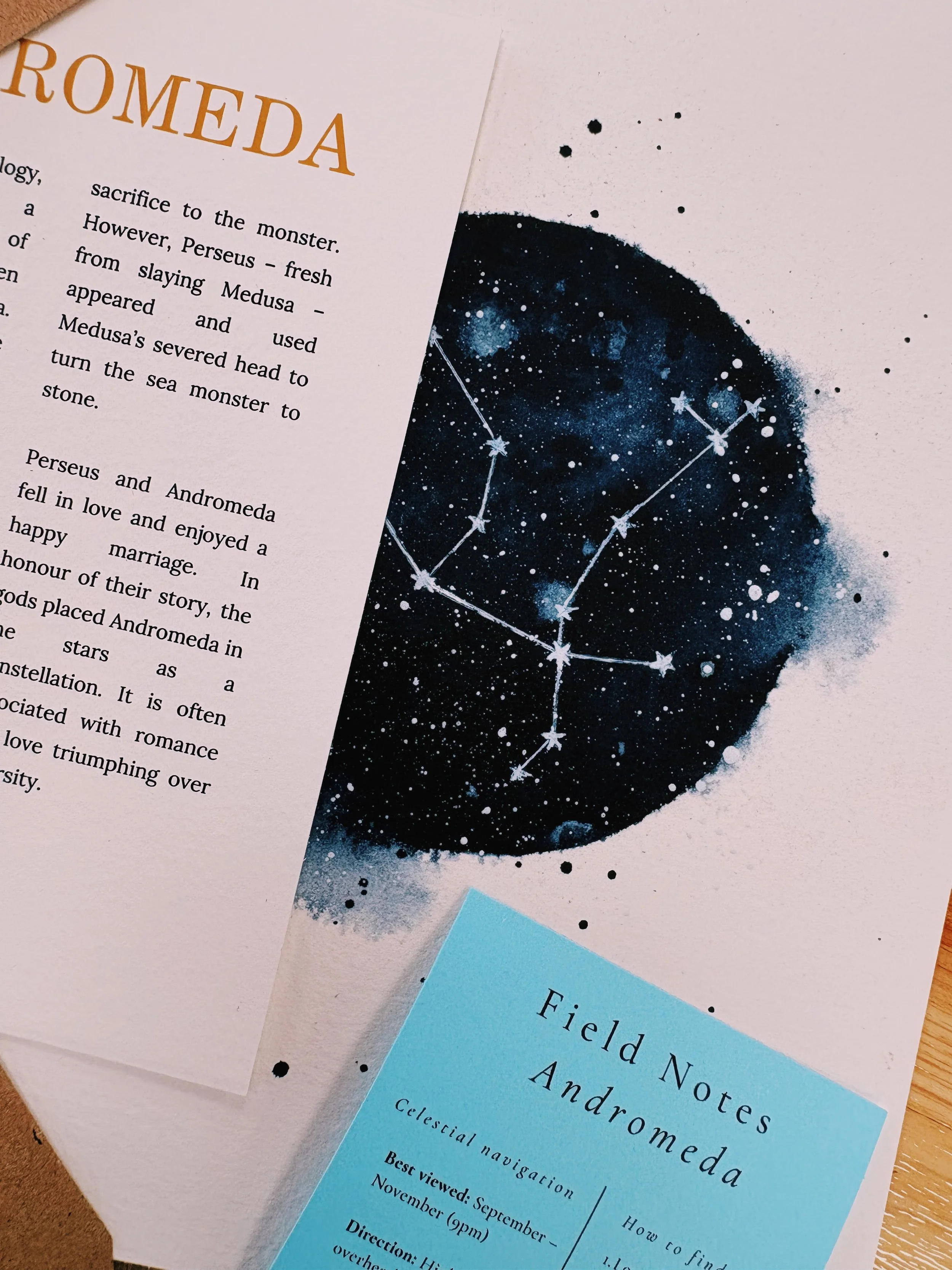Hand-painted watercolour and ink constellation print on museum-grade fine art paper