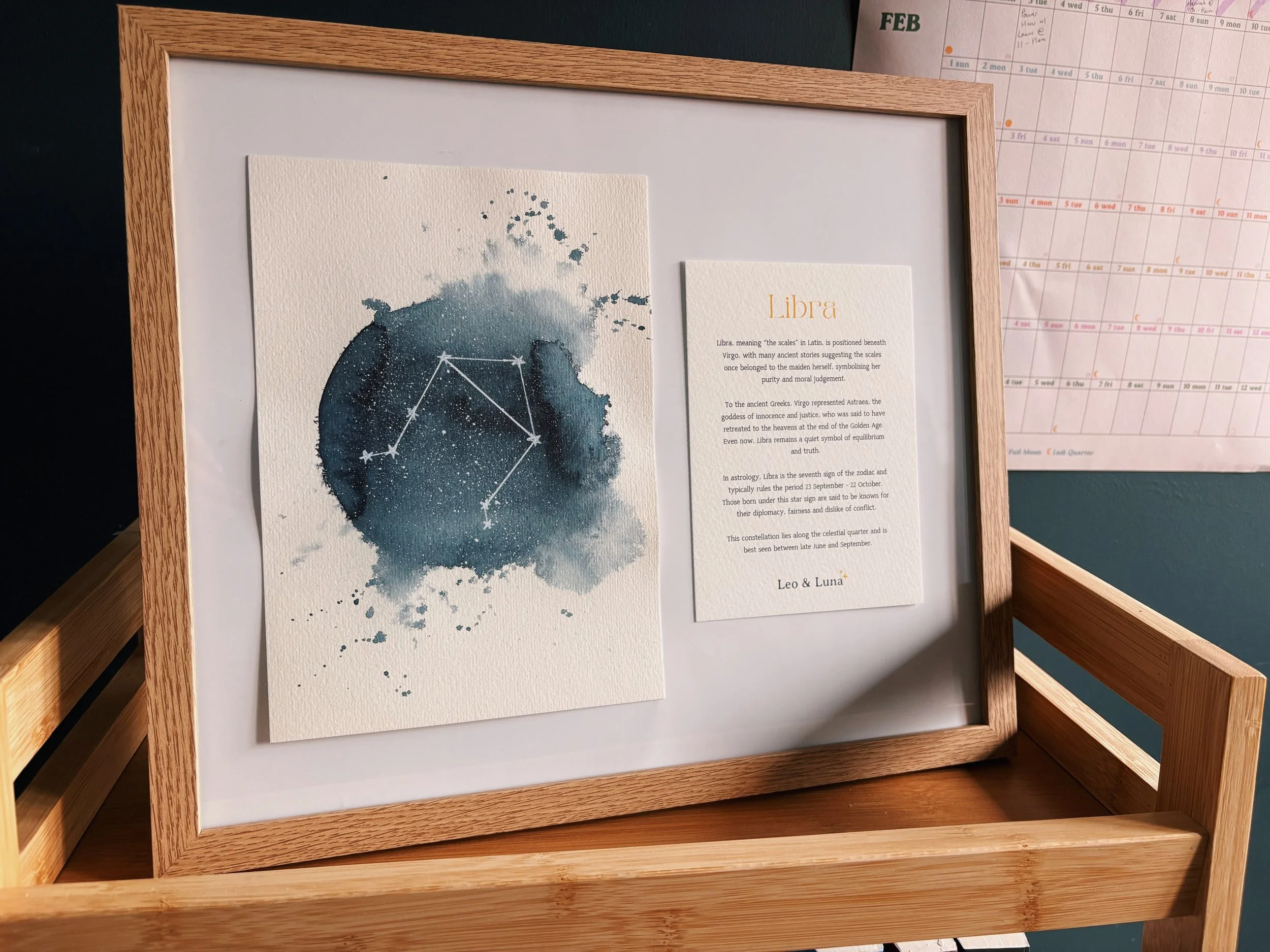 Libra Zodiac Constellation Framed Original Watercolour Painting + History Note | The Scales