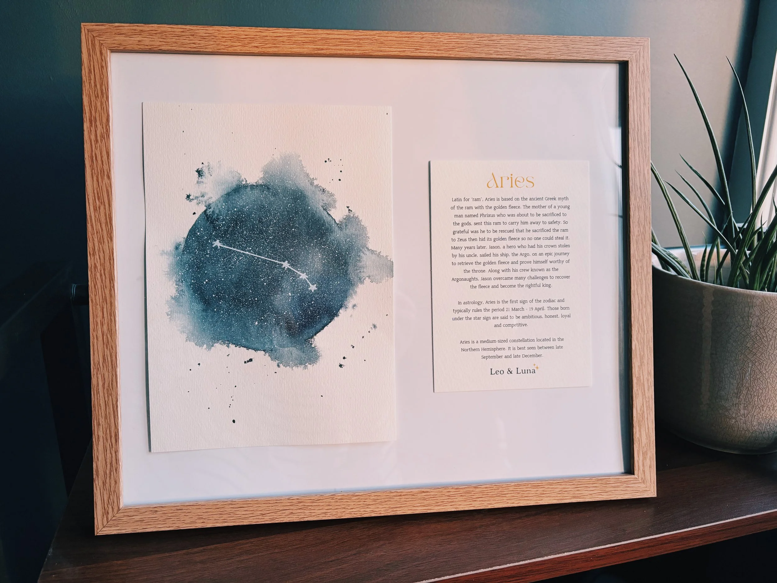 Aries  Zodiac Constellation Framed Original Watercolour Painting + History Note | The Ram