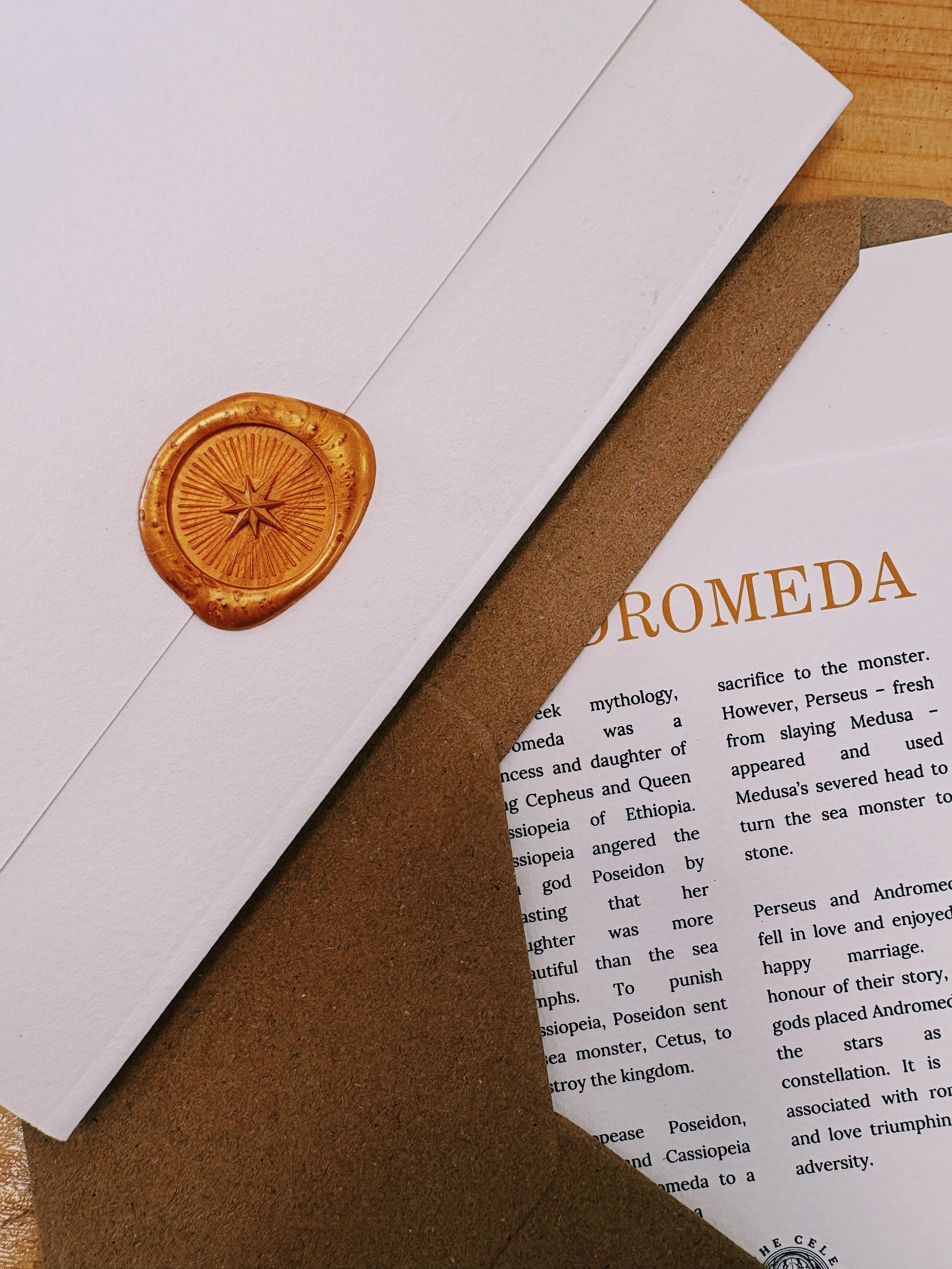 Celestial Archive stamped kraft envelope containing monthly constellation print subscription