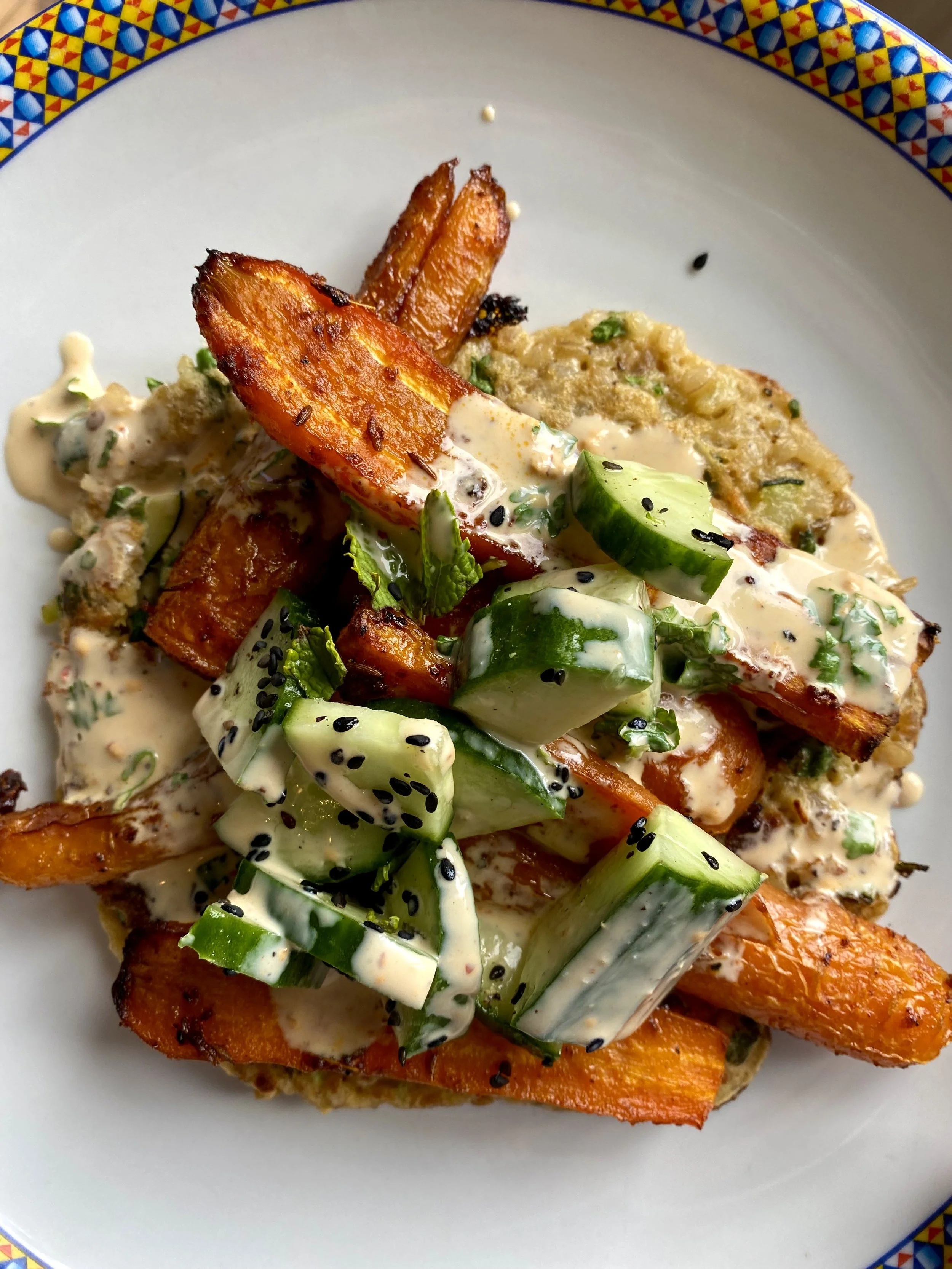 Rice Pancakes With Grilled Carrots