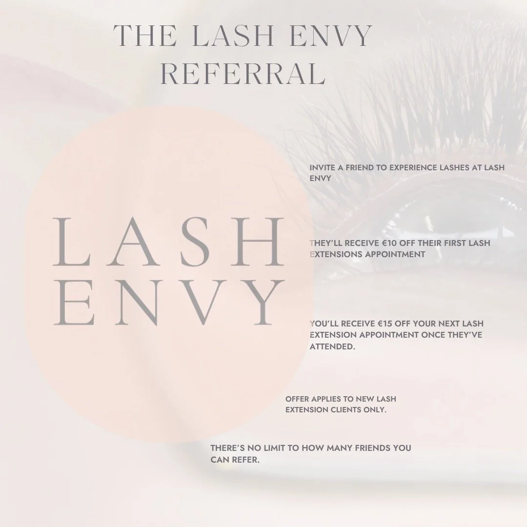 ✨Share the love. Earn rewards. ✨

There&rsquo;s nothing better than finding a lash artist you trust&hellip; so why not introduce your friends to Lash Envy? 🤍

Here&rsquo;s how it works:
✨ Your friend receives &euro;10 OFF their first lash extension 