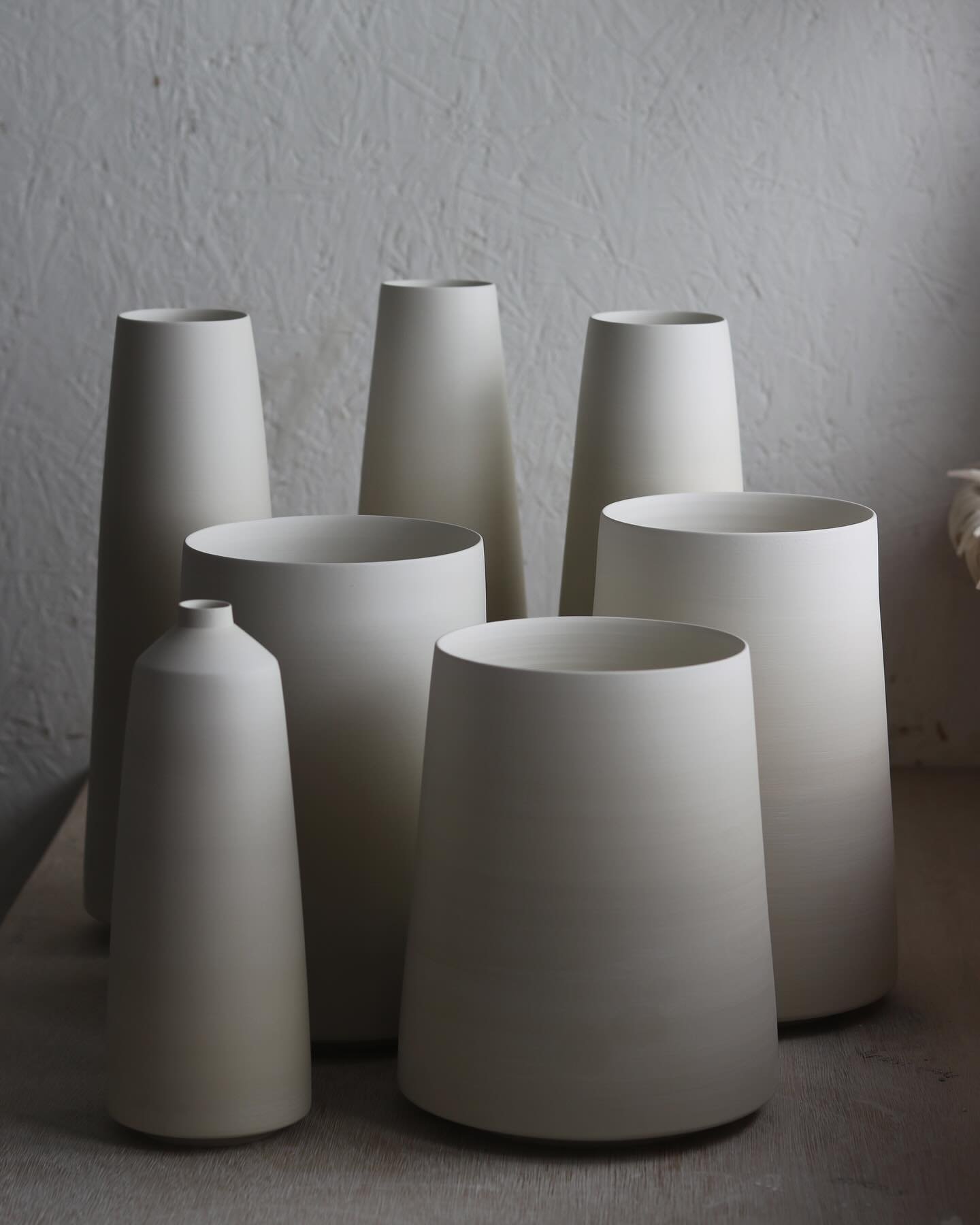 &bull; SATURDAY &bull;
Turning tall things this morning but the large, wide pieces I threw on Thursday are not dry enough just yet. No doubt that will be a Sunday job as big porcelain pieces don&rsquo;t like to wait. 
Hopefully these will all be comi