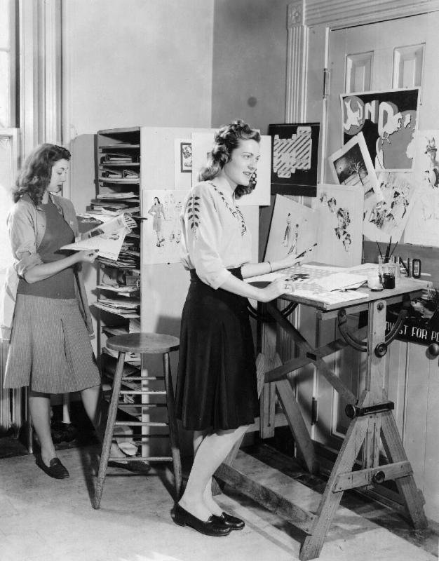 Vintage photo of student making patterns