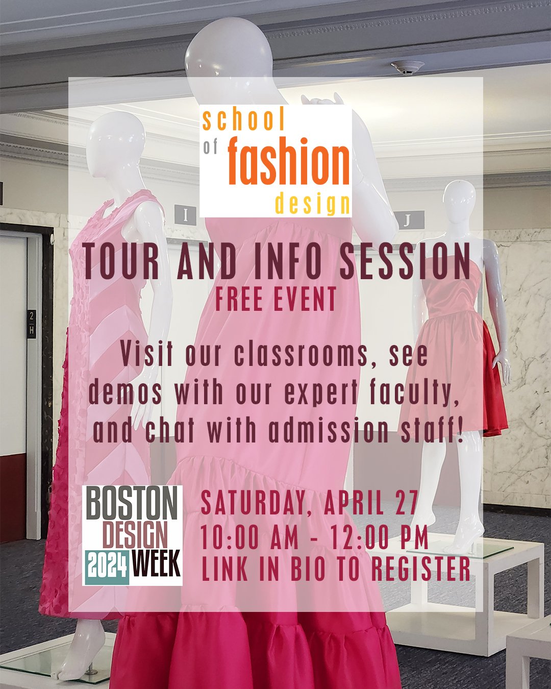 Curious about SFD and what it means to begin your fashion education? This is your chance! We are hosting a tour and info session as part of @bostondesignweek on Saturday, April 27th from 10:00AM to 12:00PM!! We will showcase live demonstrations from 