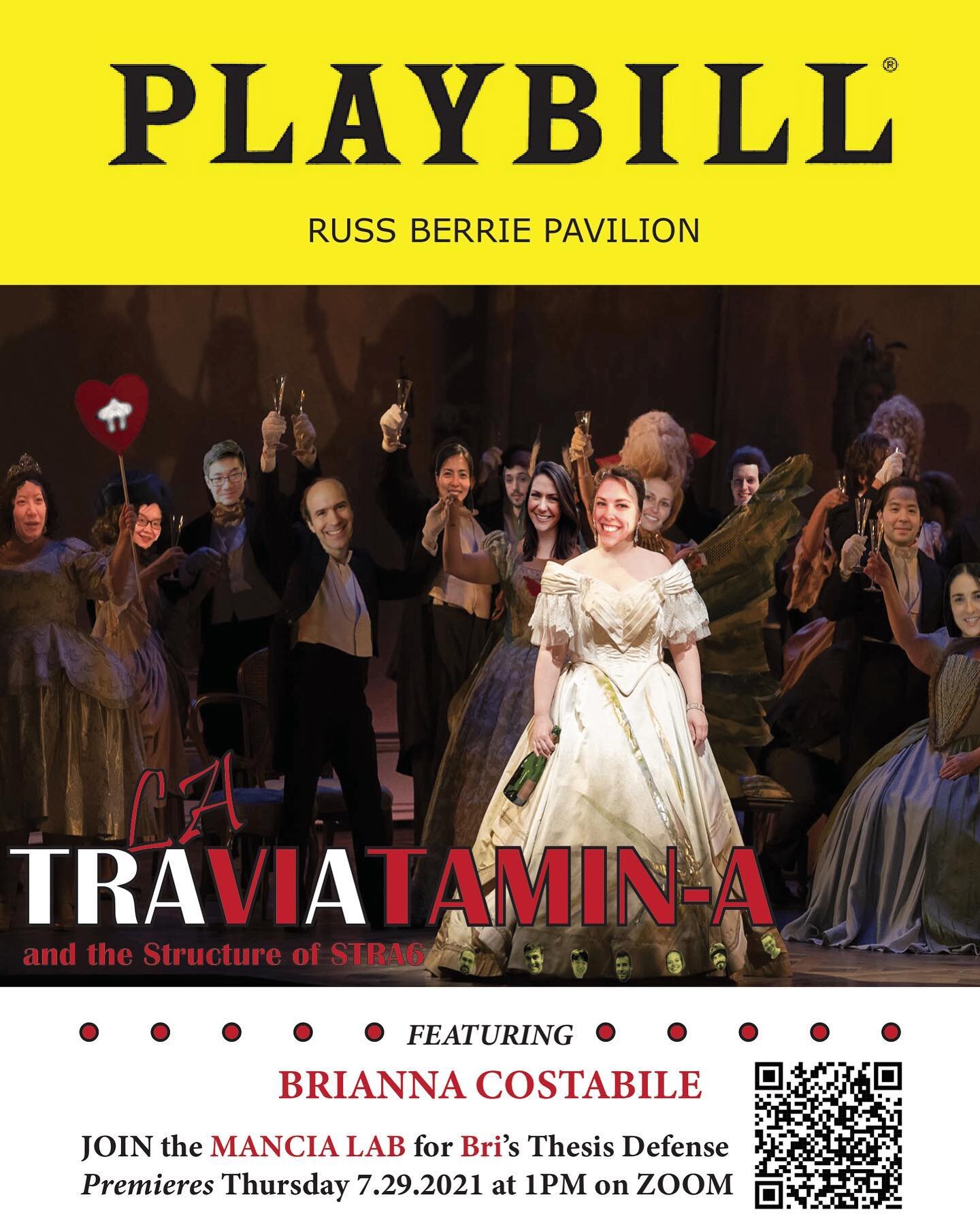 #mancialab is proud to present this season&rsquo;s production of La Traviatamin-A: A PhD defense seminar by Brianna Costabile @useless_phdcandidate join us on Zoom using the QR code this Thursday for an update on our latest STRA6 research! @lyricoper