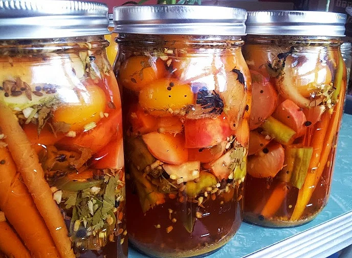Our charred curry bread and butter pickles with cilantro & jalapeno.
