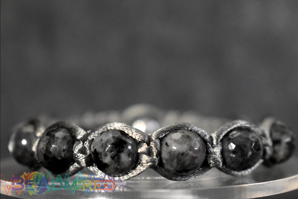 Deep Grey Bandwidth Faceted Labradorite Unisex Shamballa Bracelet Beadmired