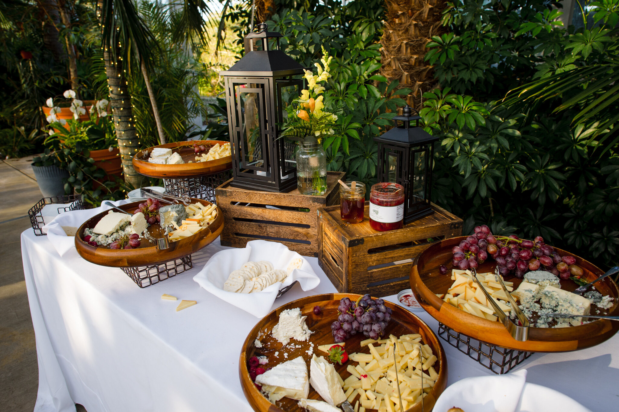 Fruit and cheese buffet during wedding reception  at Roger Williams Botanical Center Providence Rhode Island Michelle Schapiro New England LGBTQ Photographer