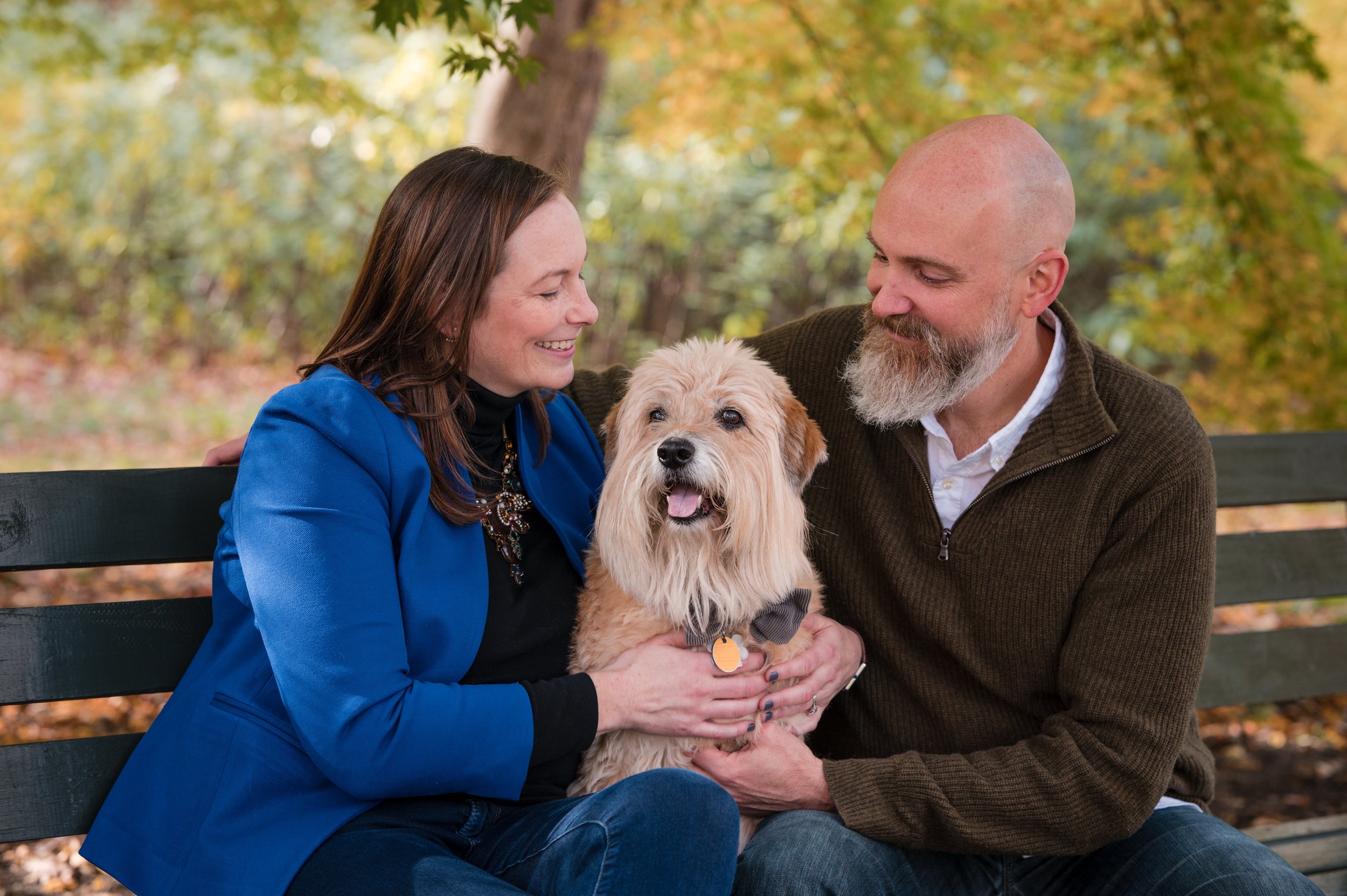 outdoor family and pet portrait in boston fall weather by Michelle Schapiro Photography
