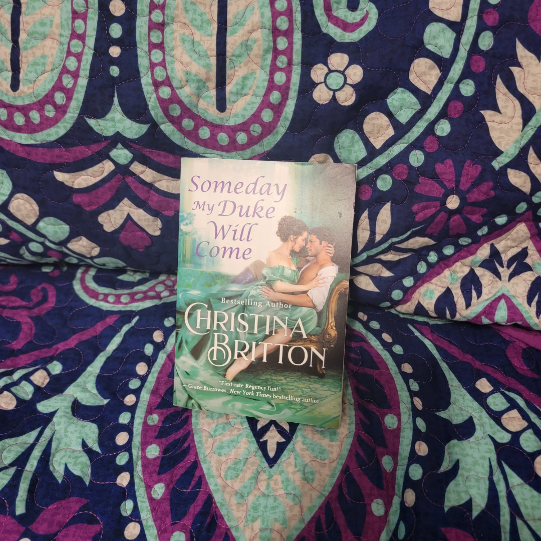 Cover of Someday My Duke Will Come on a teal, blue, and purple quilt