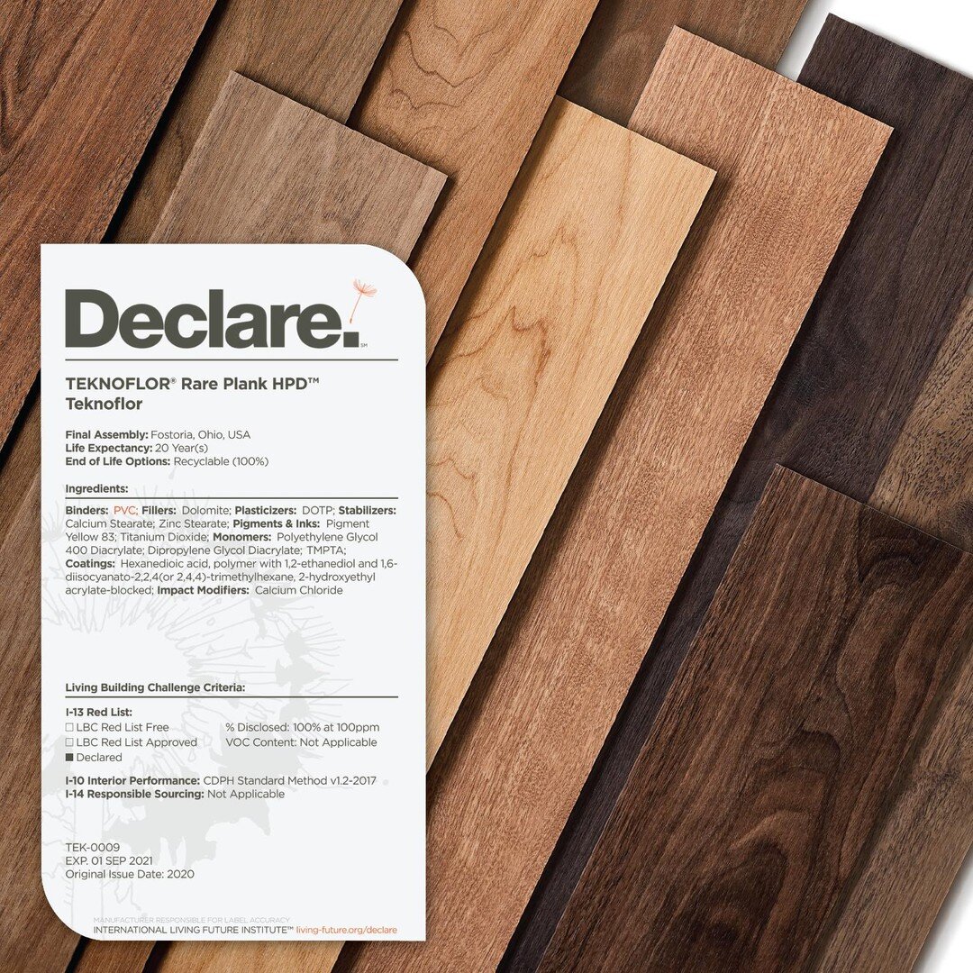 100% Disclosed and Made In America - Rare Plank HPD's Declare Label is now live!

Learn more about Teknoflor's transparency with Declare at Teknoflor.com/Declare

#transparency #commercialflooring #flooring #interiordesign #design