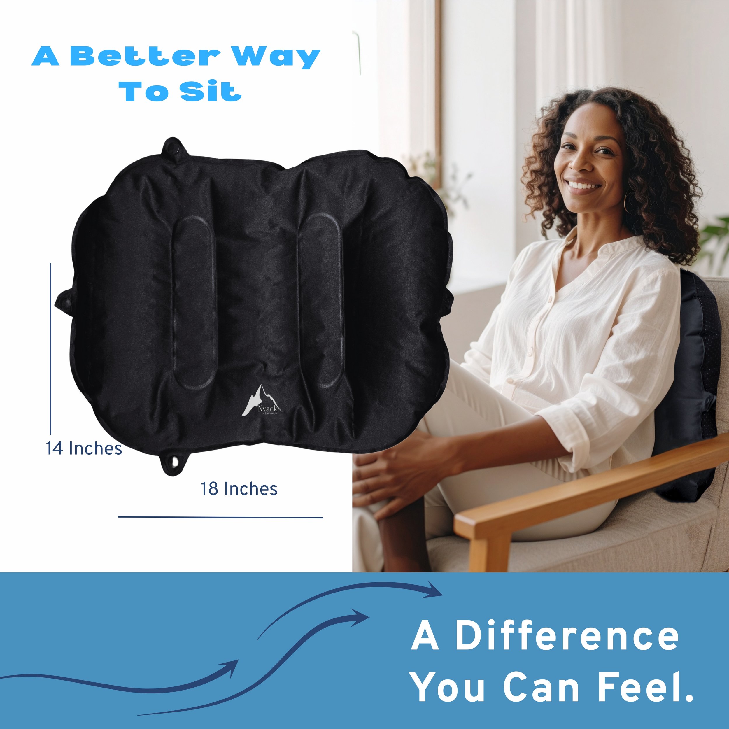 Travel back pillow for airplane seat, Inflatable back pillow for back pain relief. customize your support with the Air Posture Pillow by Nyack Exchange