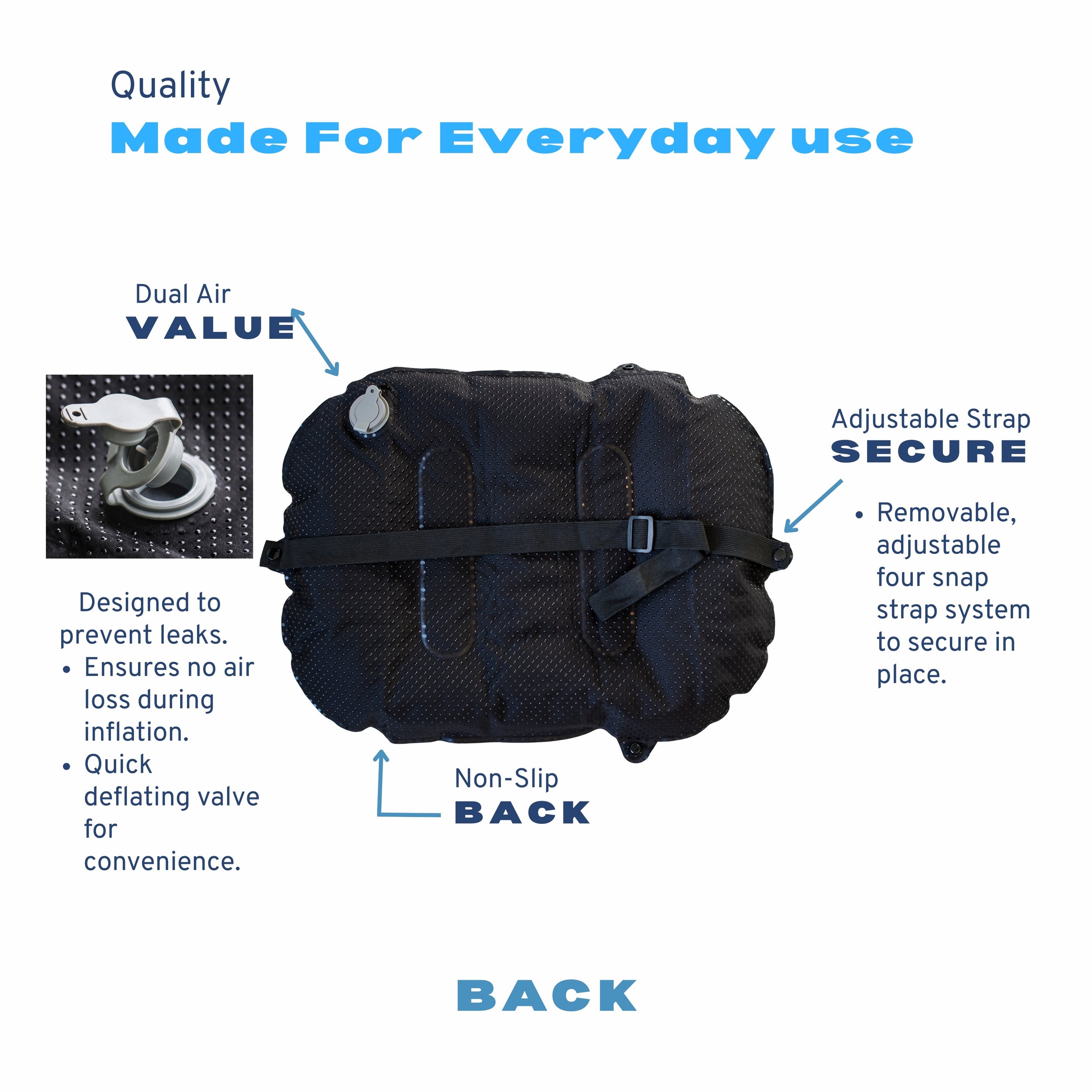 Inflatable back pillow for back pain relief. customize your support with the Air Posture Pillow by Nyack Exchange