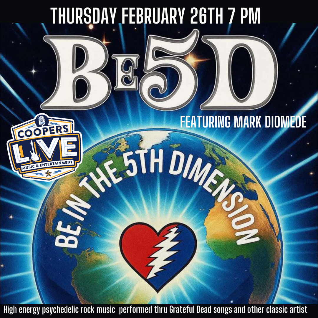 Be5D is Mark Diomede’s latest project featuring members from the jersey shore jamband scene! High energy psychedelic rock music performed thru Grateful Dead and More! 7PM