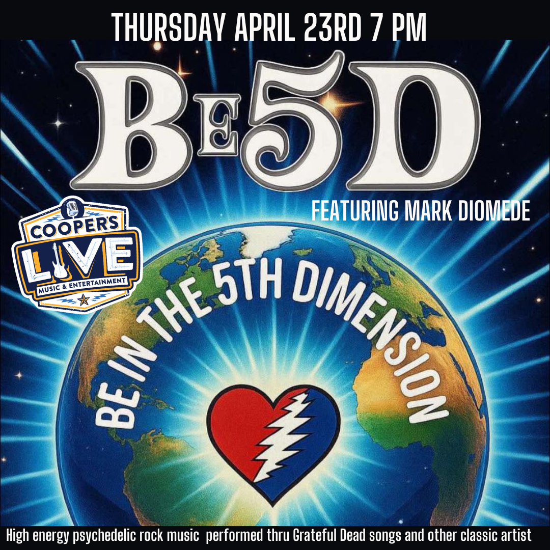 Be5D is Mark Diomede’s latest project featuring members from the jersey shore jamband scene! High energy psychedelic rock music performed thru Grateful Dead and More! 7PM