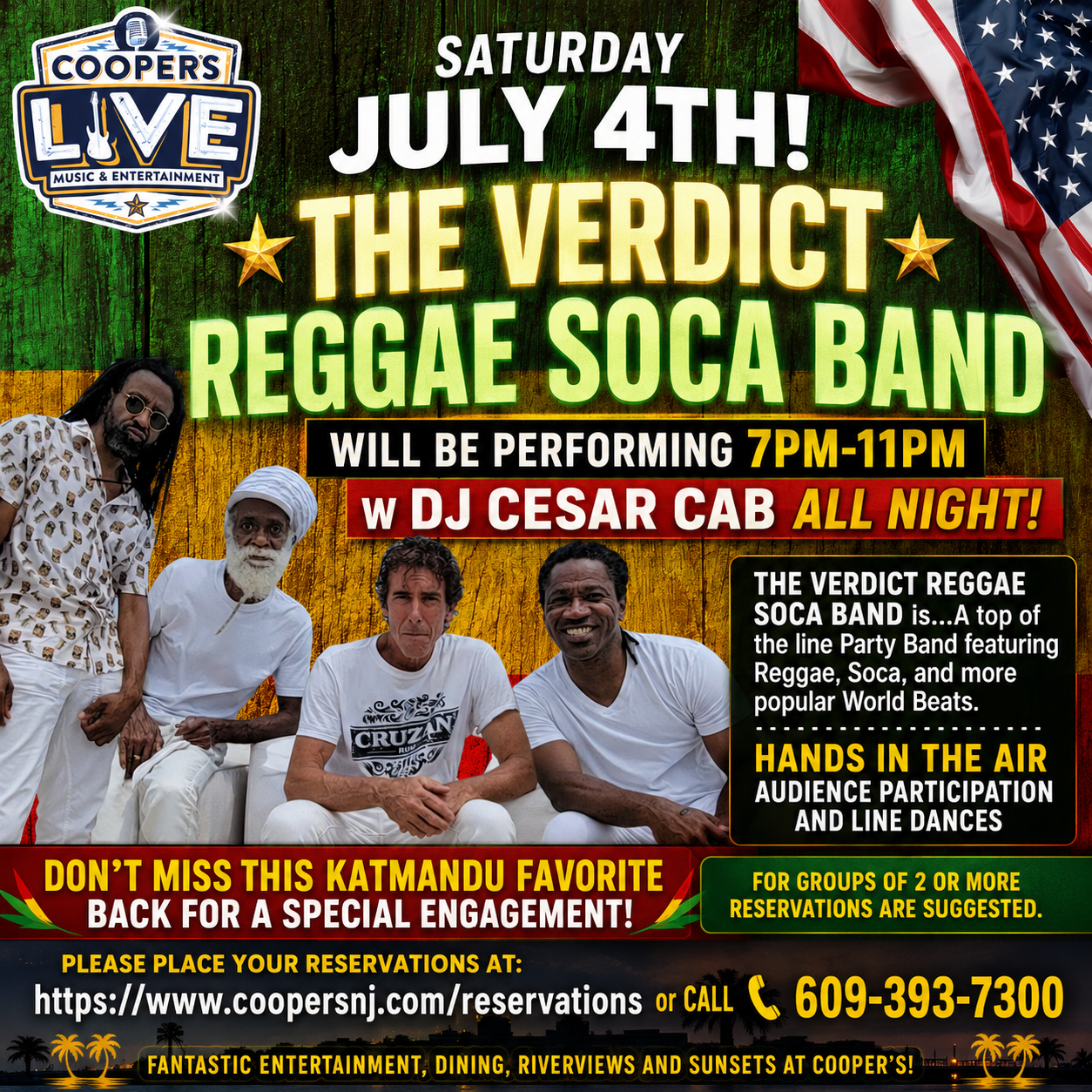 The Verdict Reggae / Soca Band 7pm w DJ Cesar Cab All Night. -  At Cooper's Riverview!