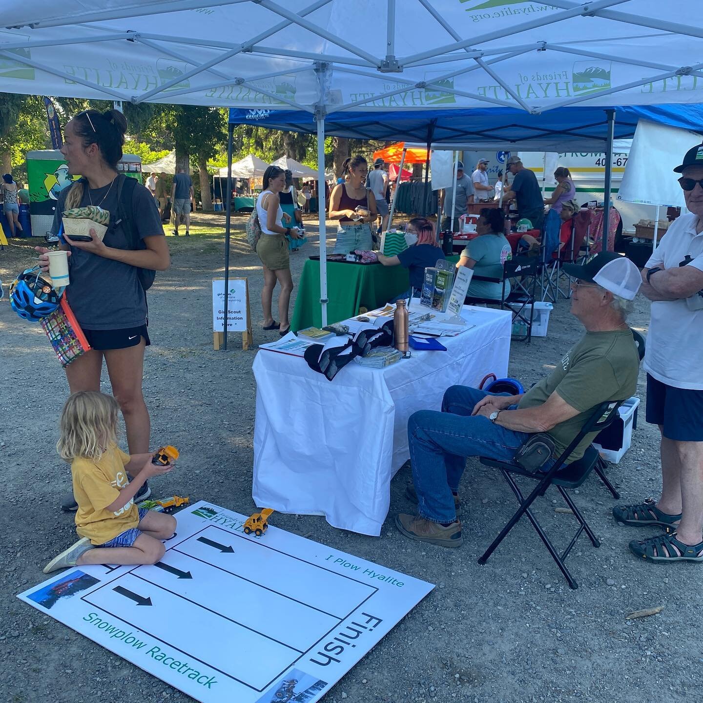 Snow plow races in this heat? Yes we do! Come say hi at the Bogert Farmers Market, learn about Hyalite Canyon, purchase a summer map and race plows on our racetrack.