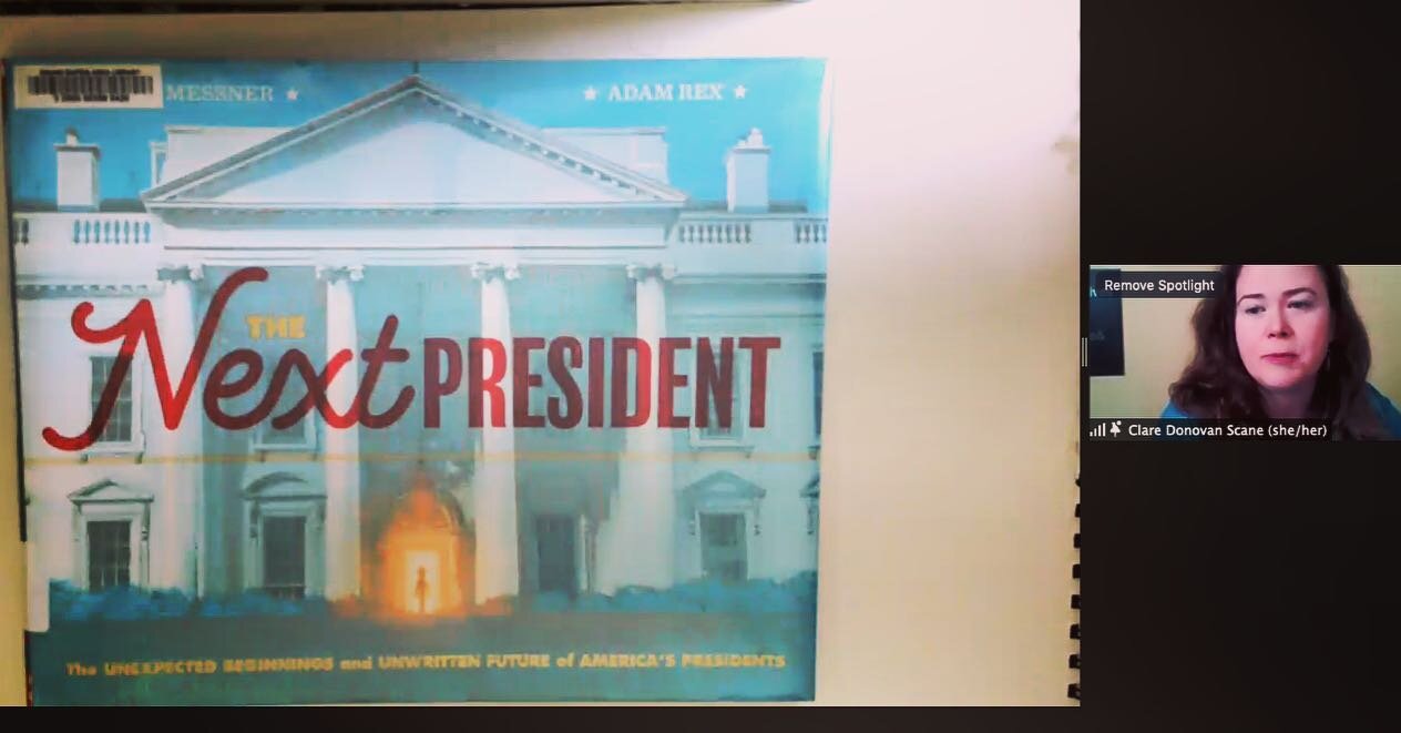 Last Friday I had the privilege of being a mystery reader for a class of 3rd graders. The #capitolriots gave added gravity to a book choice for the first week of 2021 &amp; I went with @katemessner artful and engaging text, #thenextpresident. We have