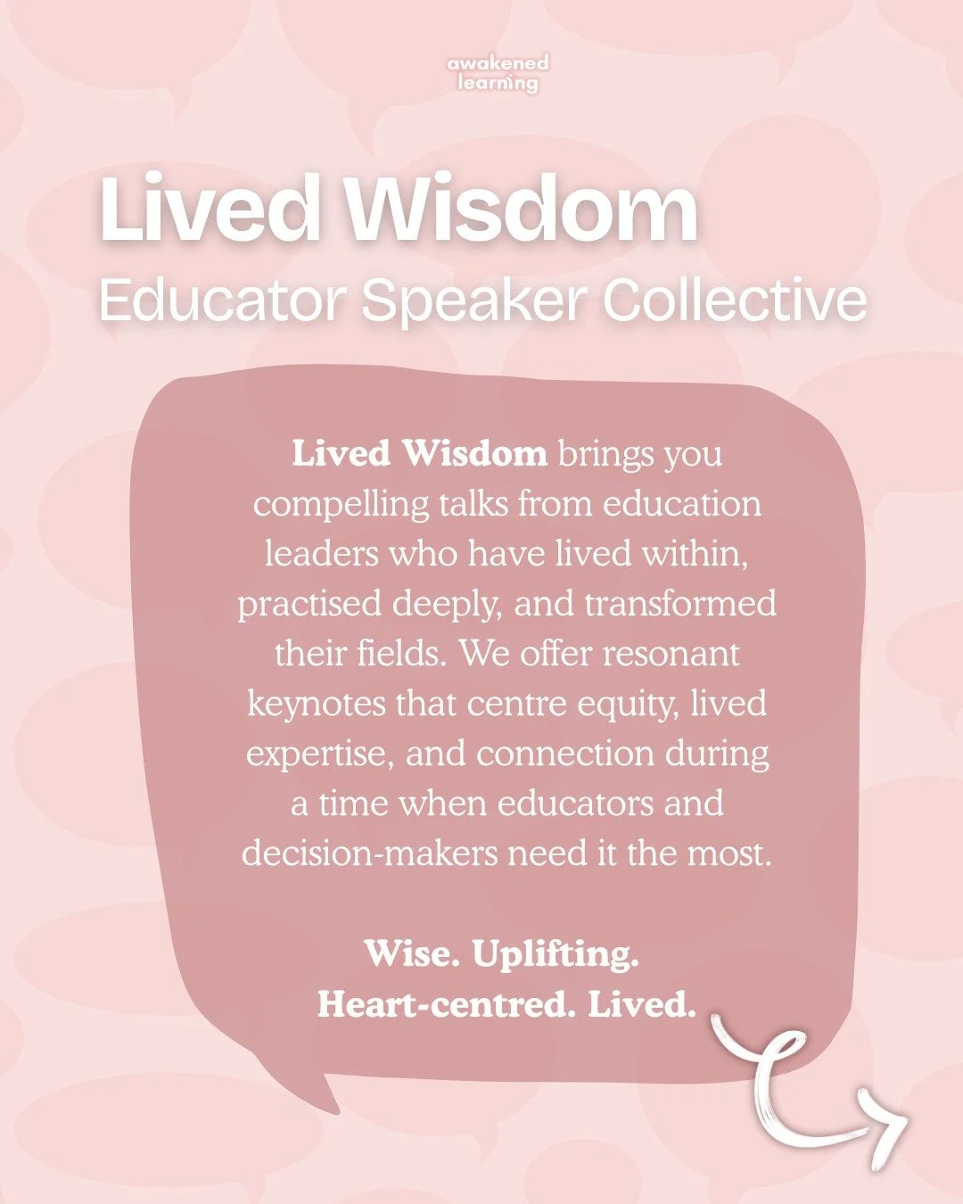Presenting ❤️: The 2026 Lived Wisdom Educator Speaker Collective!

These humans, 🔥.

Last year, Awakened Learning launched Lived Wisdom, with the focused aim of getting more voices into more edu-spaces. 

Who's voices? 
Folks offering crucial insigh