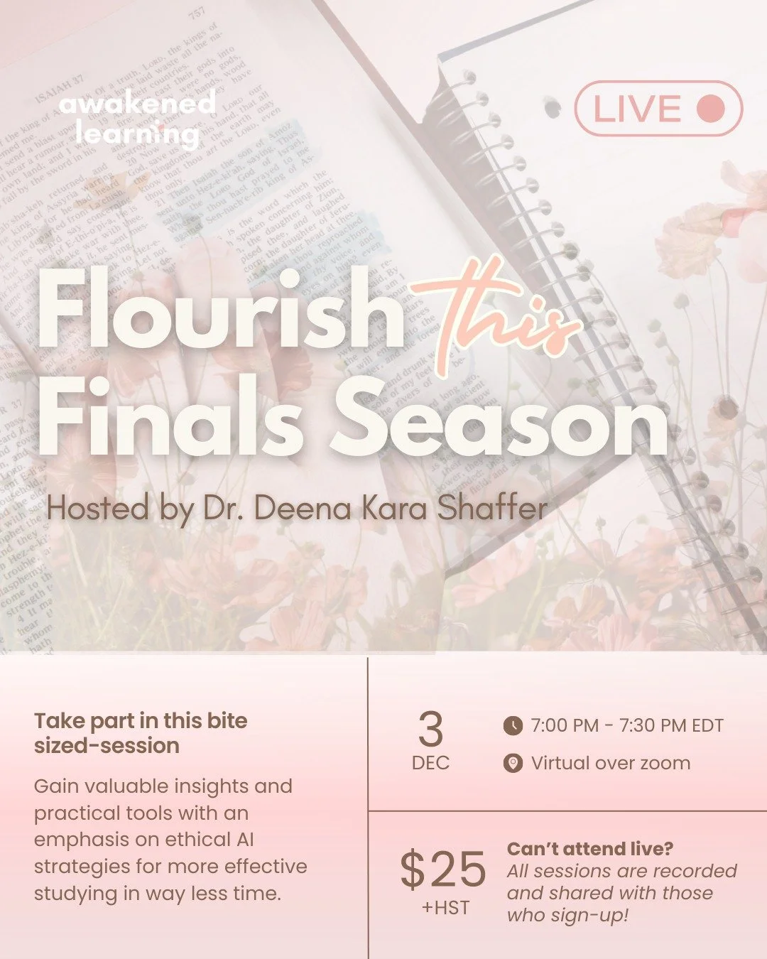 It's exam season!

Let's approach it differently.

Short, sweet, and strategy-packed, join me next week for a brand new, super special bite-sized session.

We'll talk THE BEST in AI-powered studying, test prep habits to ditch, and new strategies that