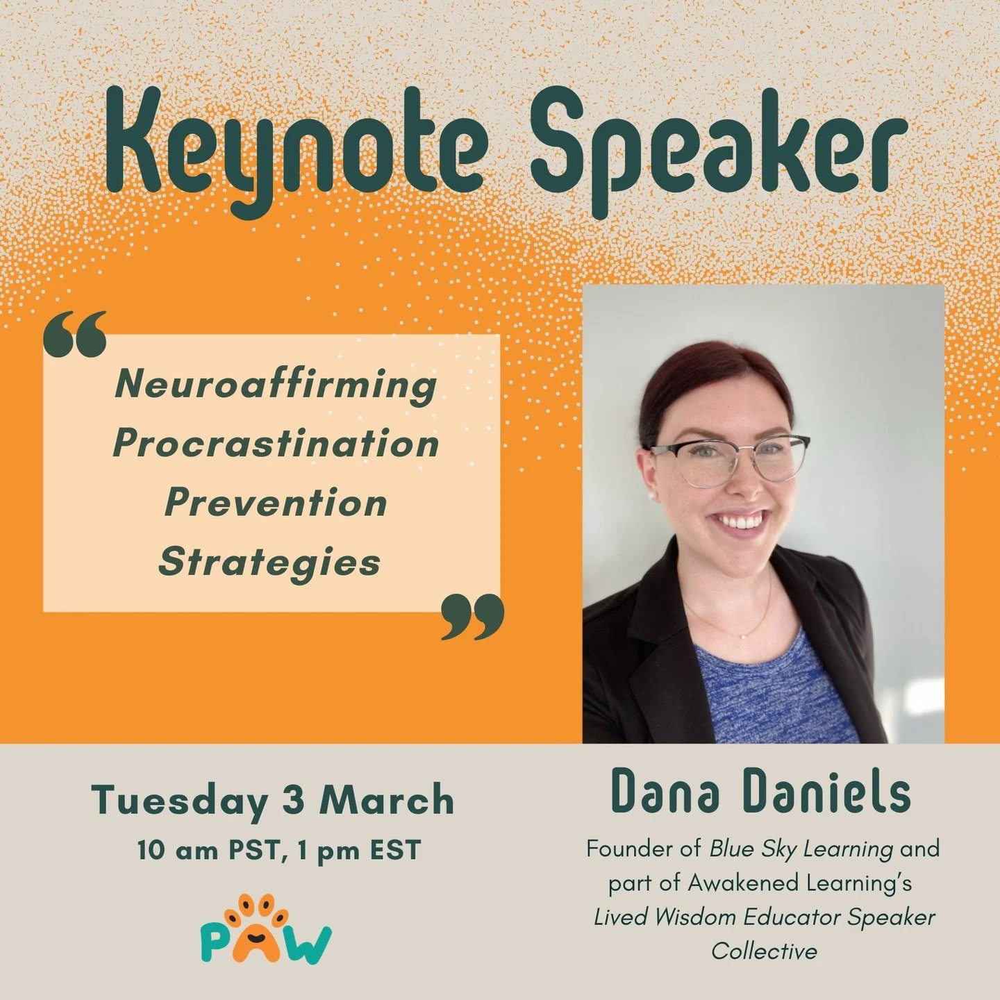 🔊 Tomorrow! Tomorrow! Tomorrow!

Lived Wisdom Educator Speaking Collective's Dana Daniels, CEO of @blueskylearningto, is the #keynote for tomorrow's Canada-wide Procrastination Awareness Week! 🎤❤️

Dana will share #neuroinclusive #neurowelcoming #p