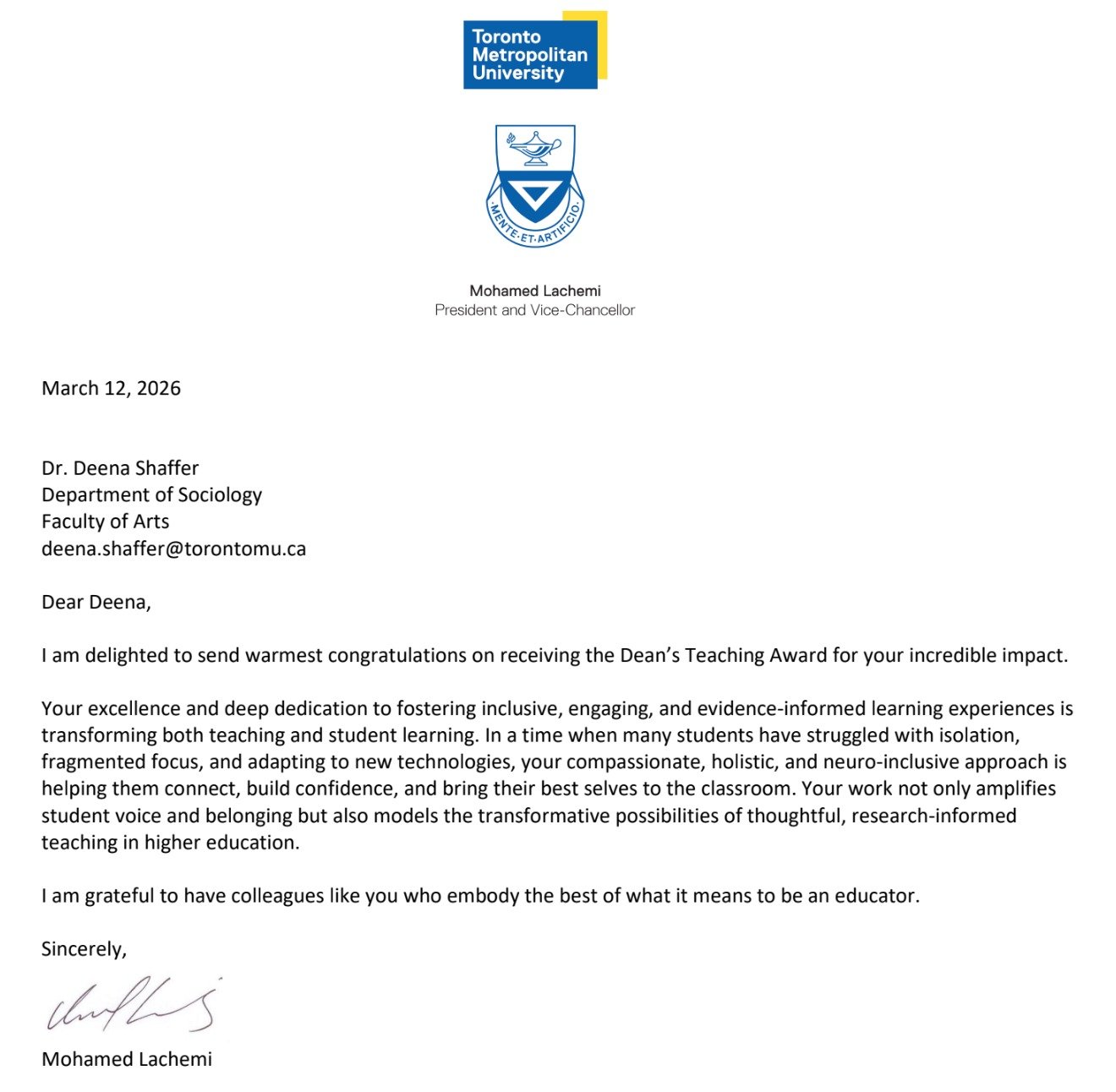 And then this happened. 

My ❤️.

Every word from Toronto Metropolitan University's President Mohamed Lachemi is *exactly* what I intend, mean, prioritize, and try so hard to do. 

Teaching is mostly a private act (unless you're the very impressive @
