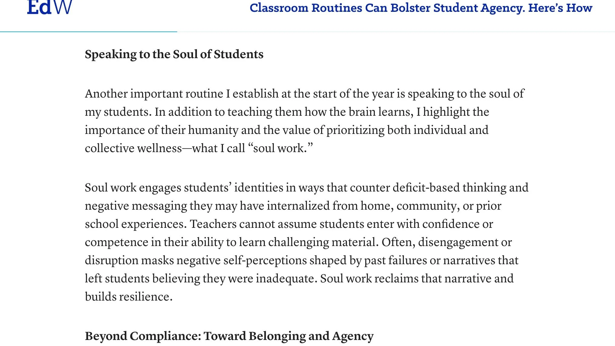Be still my heart...and soul.

In this week's @educationweek, @mrferlazzo writes about classroom routines. 

As a learning strategist, and no-longer-high-school teacher, this isn't my go-to topic of interest these days, but I took a peek.

What a del