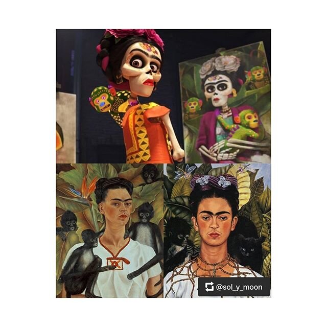 프라다 칼로 
Repost @sol_y_moon 
화요일의 끝없이 재창조되는 그림들 - 프리다 칼로의 &lsquo;자화상&rsquo;들과 픽사 애니 '코코' The depiction of Frida Kahlo (1907-1954) in the Pixar animated film &lsquo;Coco&rsquo;(2017, pic1) is based on her &lsquo;Self-portrait with Thorn Necklace and Hu