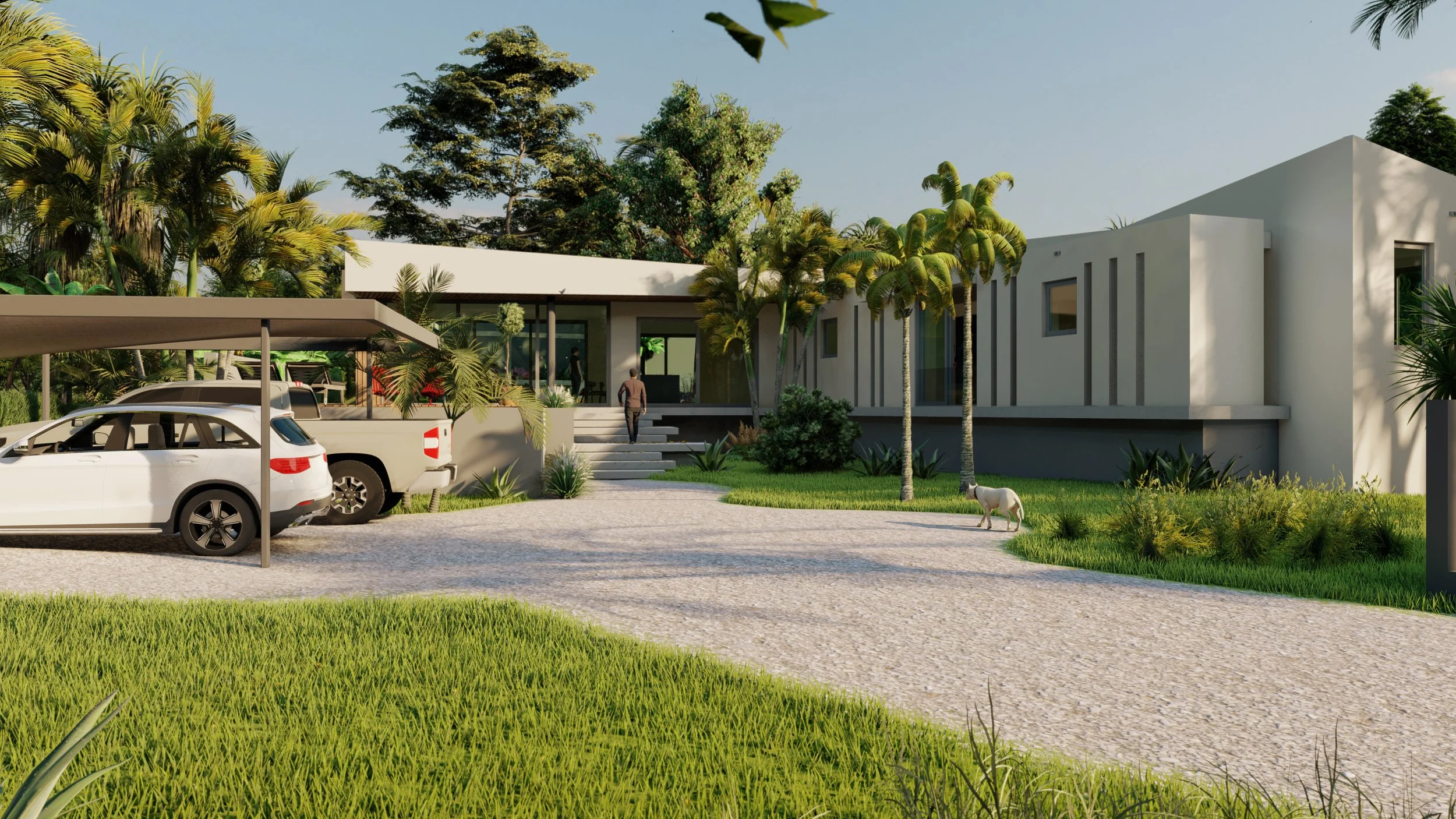   Jan Sofat - Villa 294   This private villa in Jan Sofat is designed as a calm tropical family home, carefully positioned on a sloping plot with a strong connection to the outdoor living areas.  The layout is organized around generous living spaces,