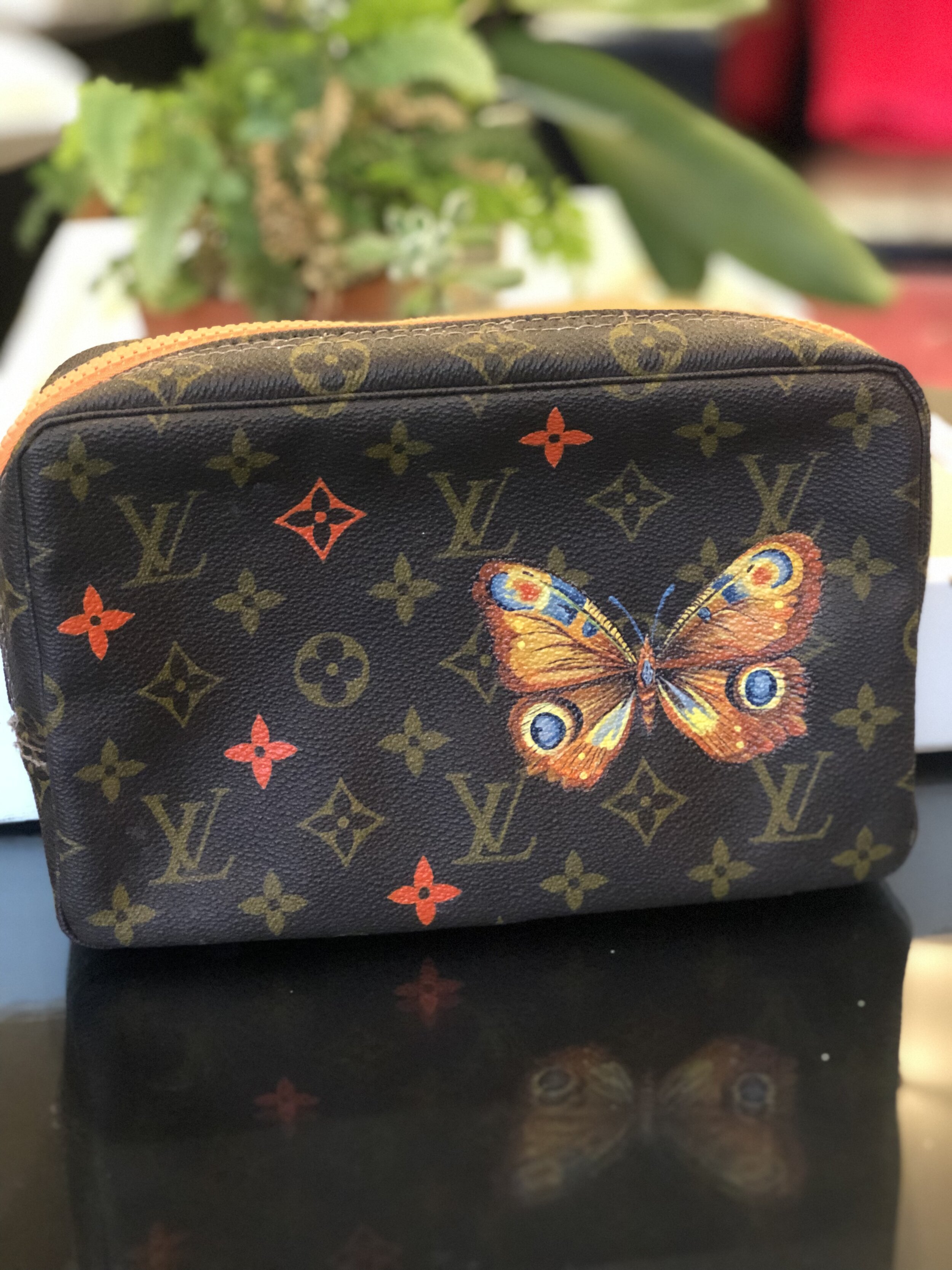 Louis Vuitton, upcycled, handpainted jungle print cosmetic pouch — Artistic  Love Affair