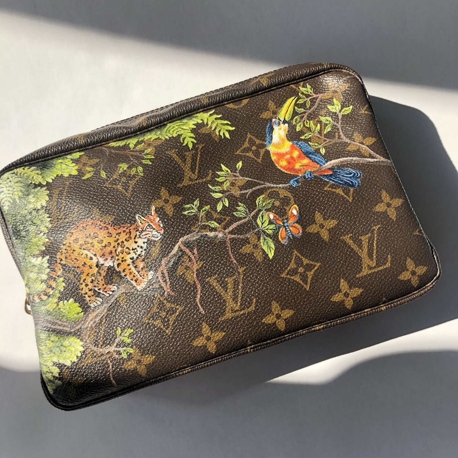 Louis Vuitton, upcycled, handpainted jungle print cosmetic pouch — Artistic  Love Affair
